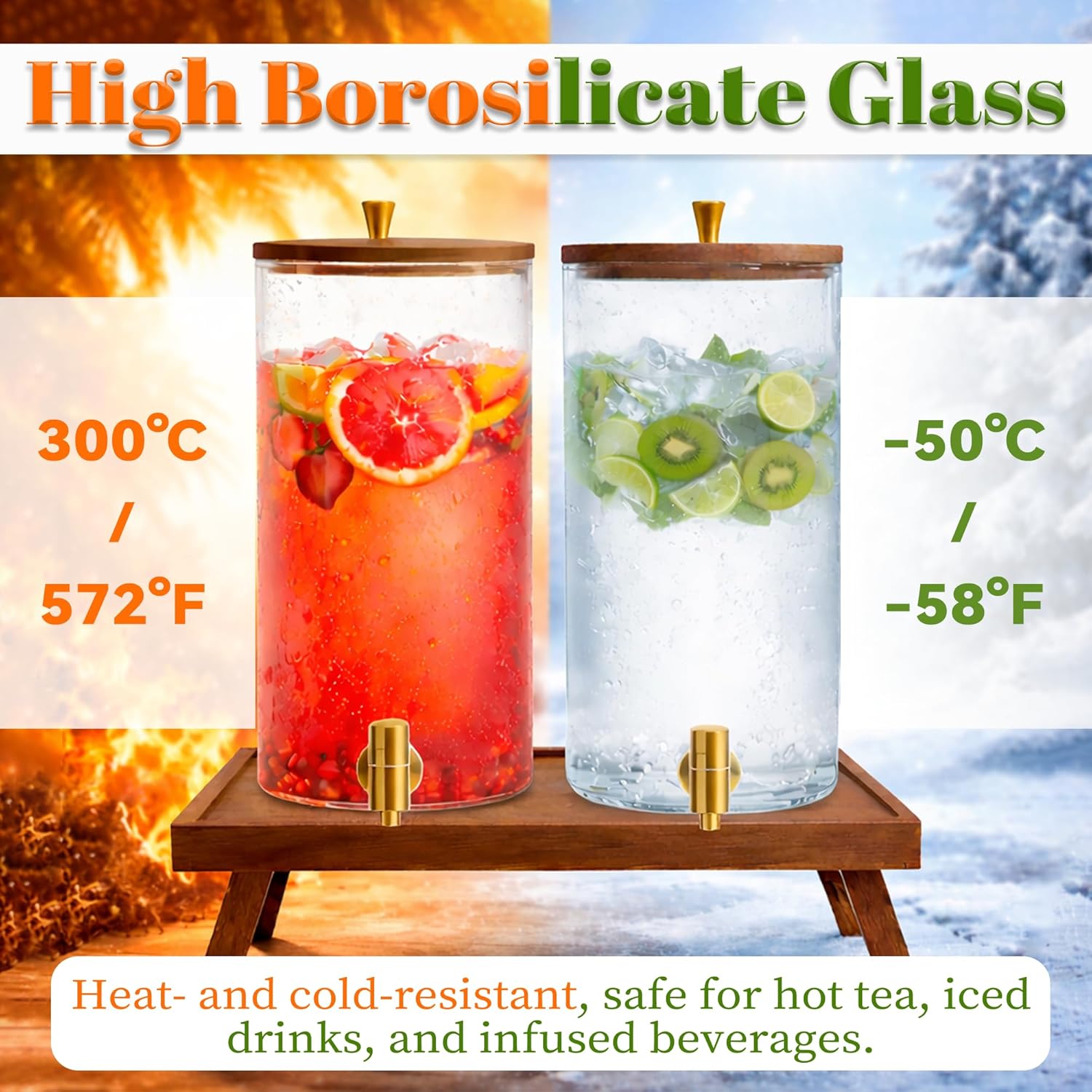 2PCS Glass Drink Dispenser 1.5 Gallons, Large Glass Cold Beverage Dispensers with Foldable Stand and Spout, Drink Dispenser for Parties, Bars and Home - Image 5