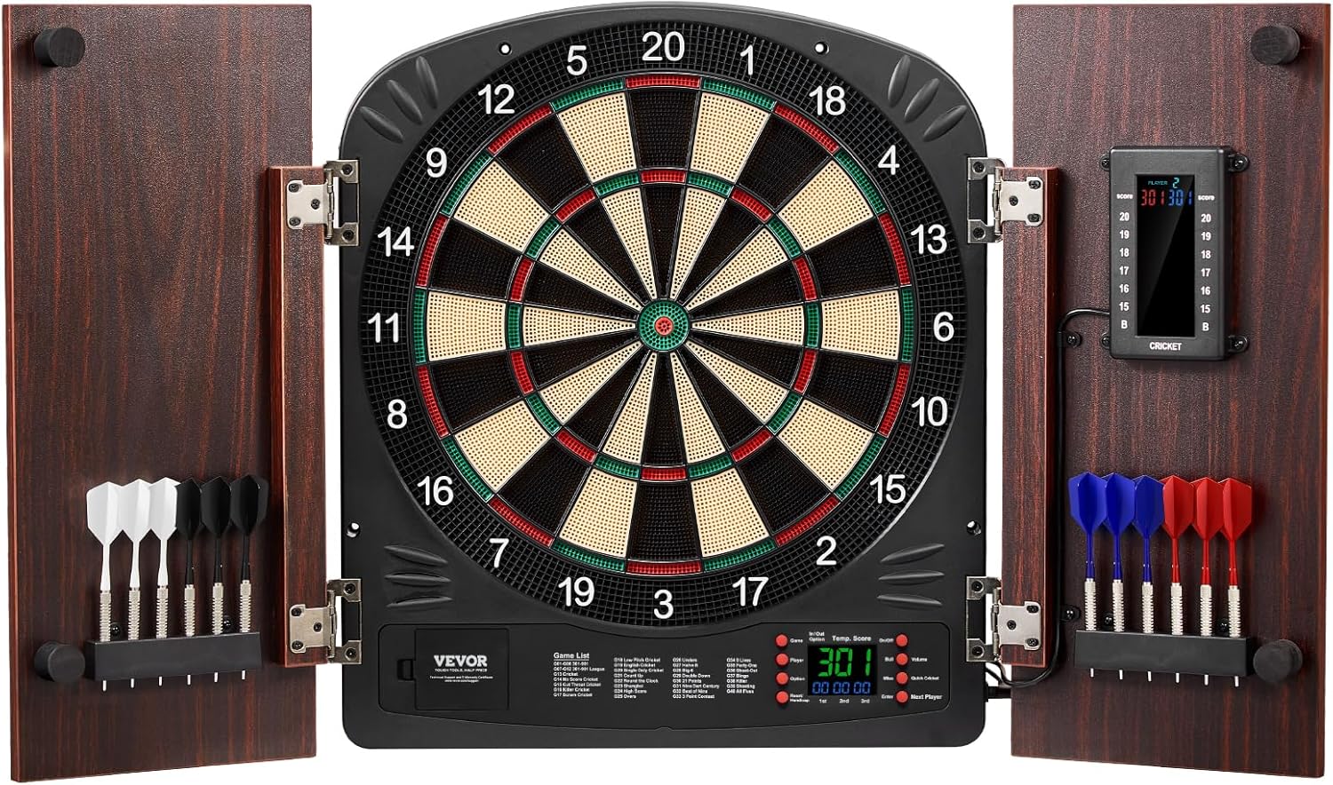VEVOR Dart Board Cabinet Set, Multiple Styles Ready-to-Play Bundle Official Size, Steel Tip Dart Hideaway Cabinet, Features Easy Assembly, Complete with All Accessories, Perfect for Cricket Games Electronic Style