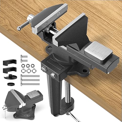 Miniatura 14 de Tornillo de banco 2 en 1 para banco de trabajo de 3.2 pulgadas - Abrazadera de banco multifuncional portátil de 360° con base giratoria