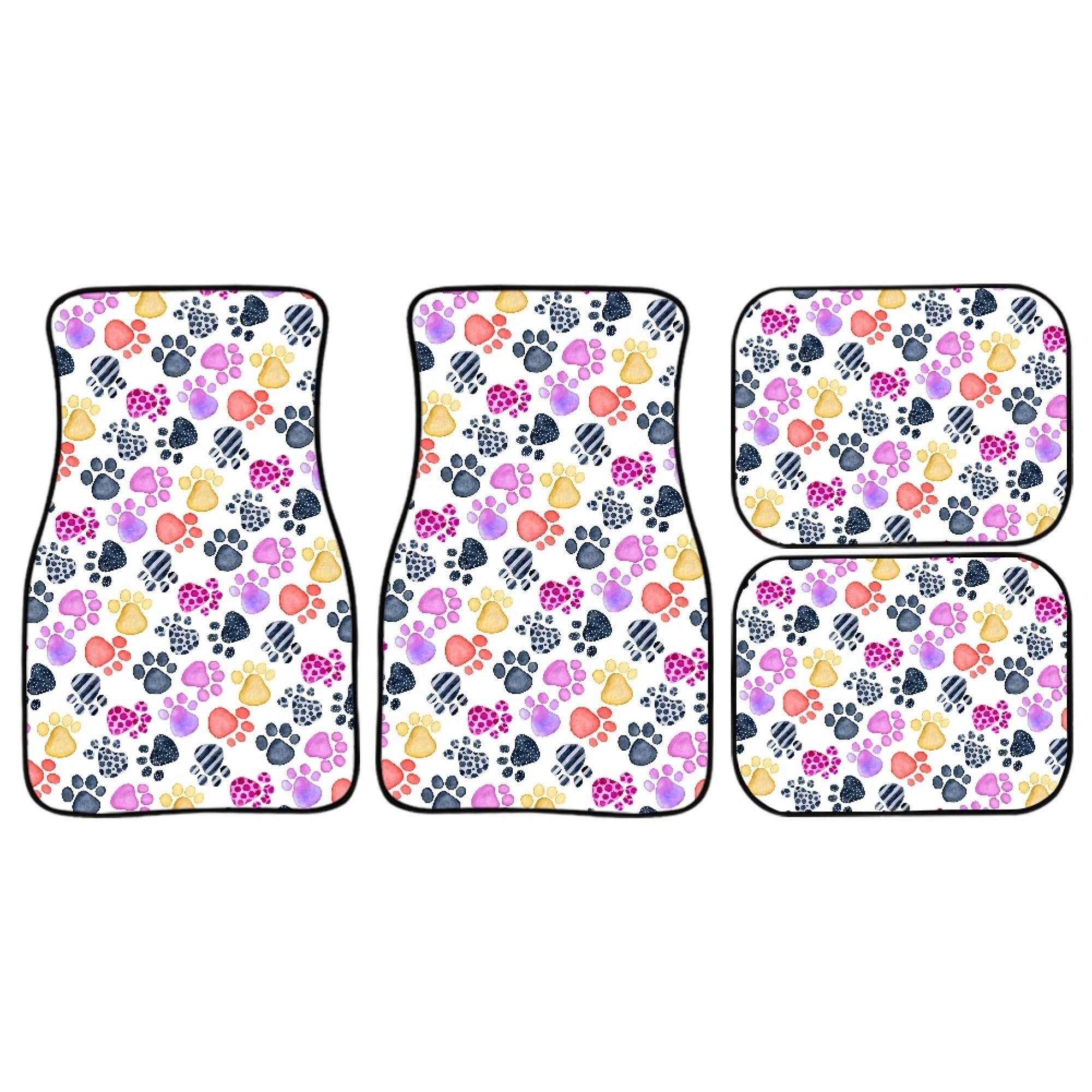 BENXINYA Paw Print Car Mats Set of 4 Watercolor Animals Footprints Colored Dog Paw Print Cute Animal Claws — view 6