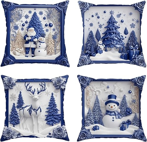 Juego de 4 fundas de almohada navideñas de 18 x 18 pulgadas, fundas decorativas de invierno, Navidenas para cojines, fundas de almohada de Navidad