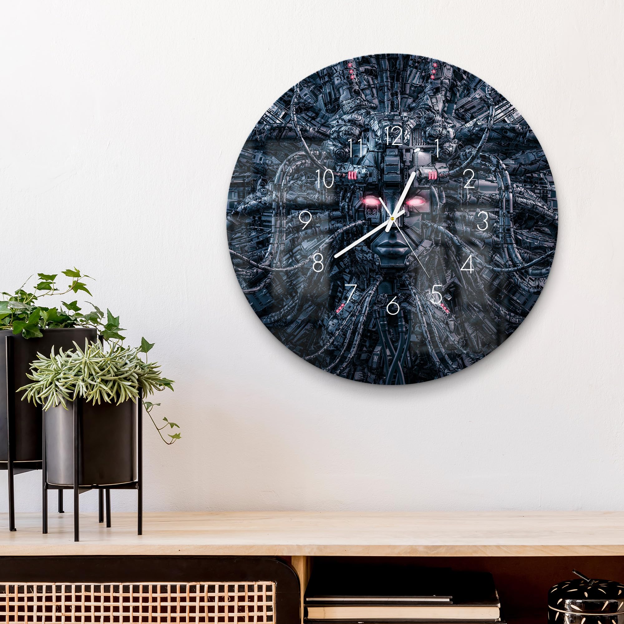 DEQORI Orologio in vetro | rotondo Ø 50 cm | motivo Techno sintesi | grande orologio XXL design in vetro | orologio da parete silenzioso per soggiorno e cucina | orologio moderno per la parete