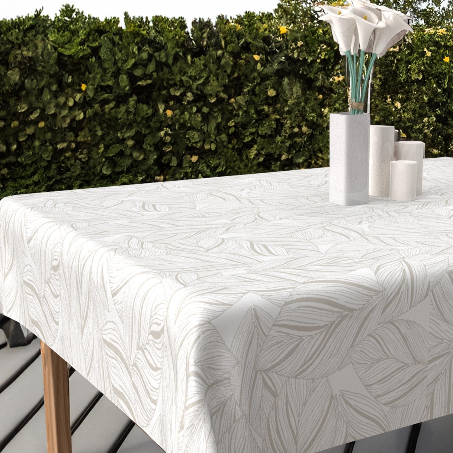 Soleil d'ocre, Venus Printed Stain-Resistant Tablecloth 180 x 180 cm, White, 70.9 x 70.9 inch (Square) - Image 3