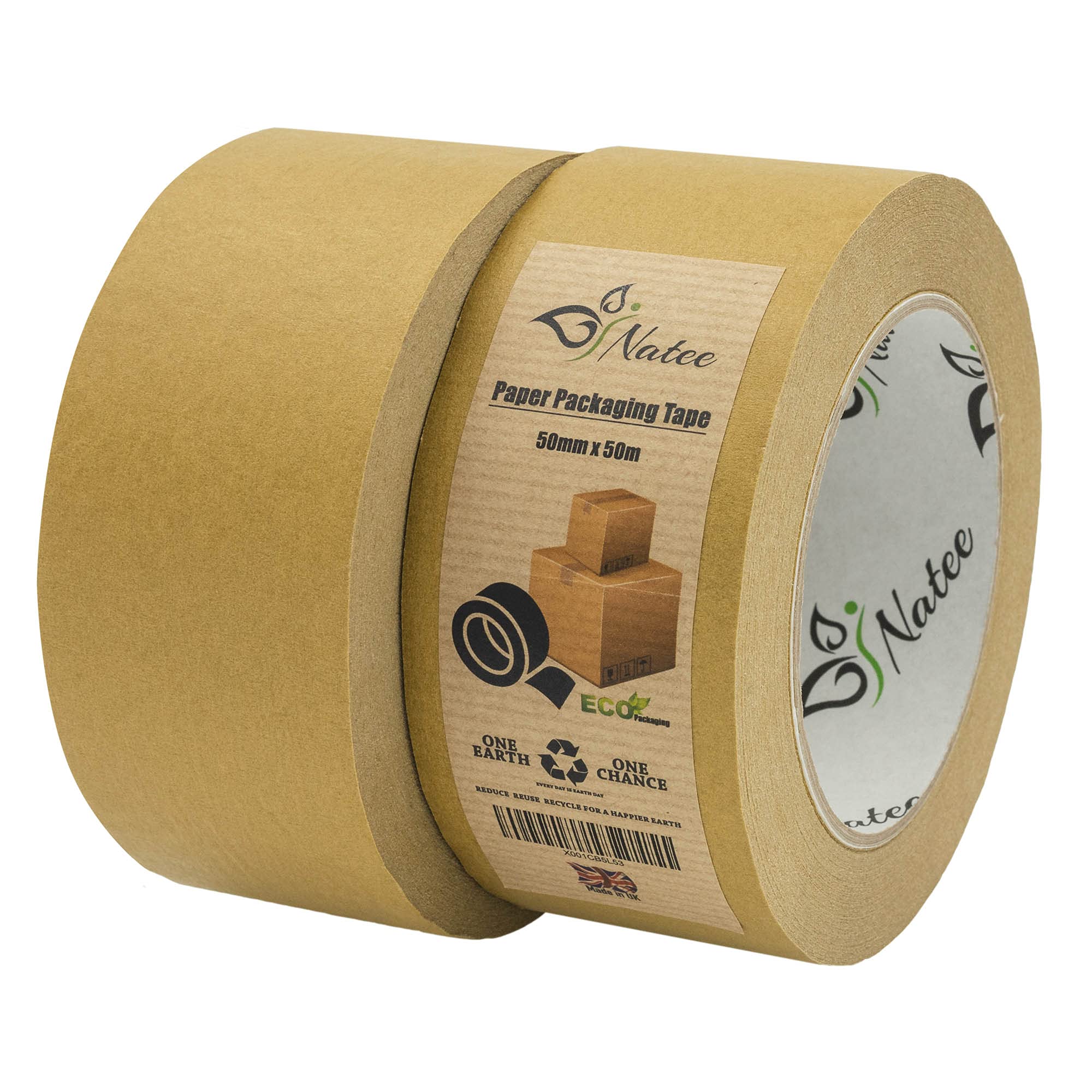 NATEE® Nastro adesivo in carta kraft, completamente riciclabile, resistente, ecologico, per imballaggi e scatole, carta marrone per traslochi, 50 m x 50 mm (6)