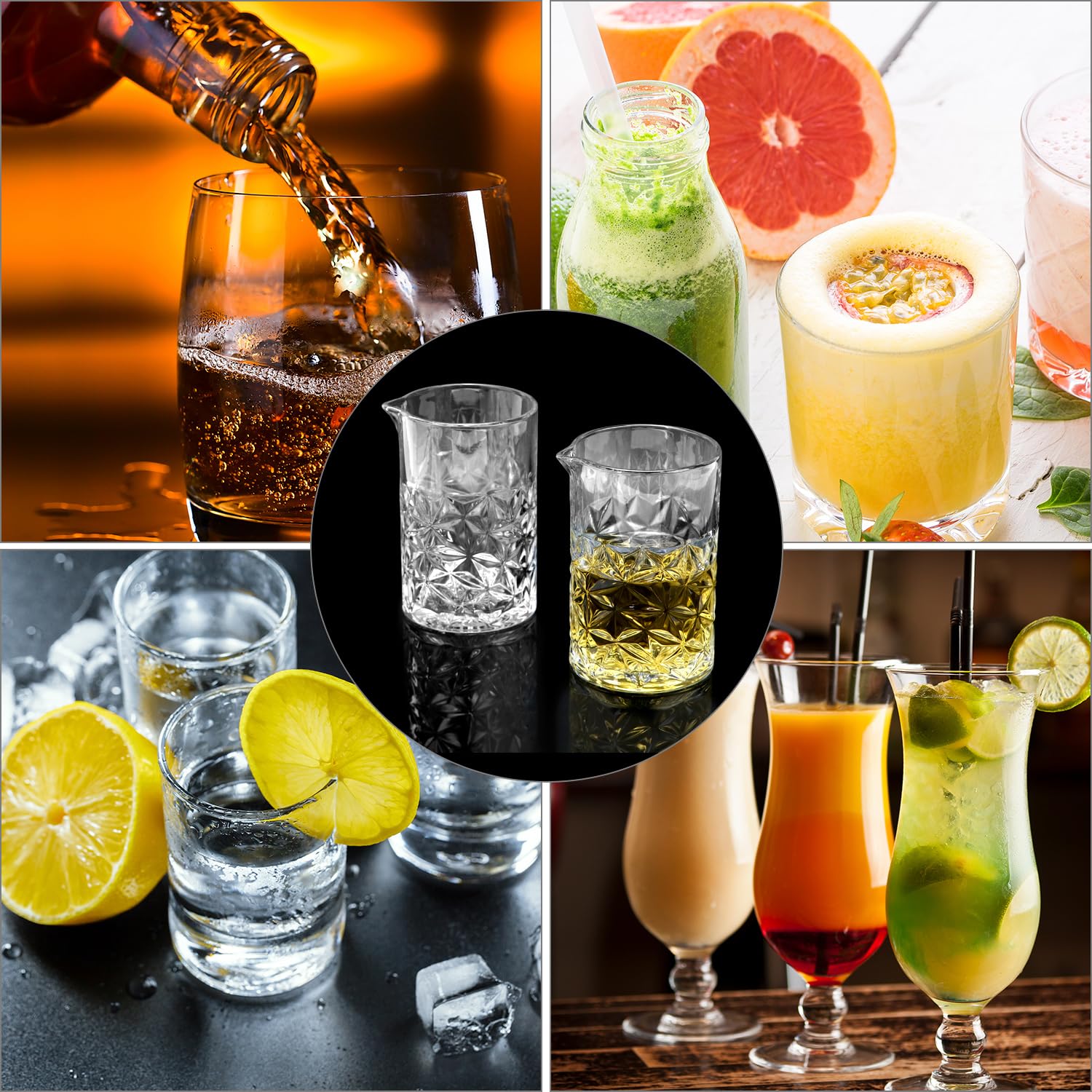 Paquete de 4 vasos de mezcla de cóctel, vasos de mezcla de 24 onzas, vasos de mezcla de cóctel de cristal 7