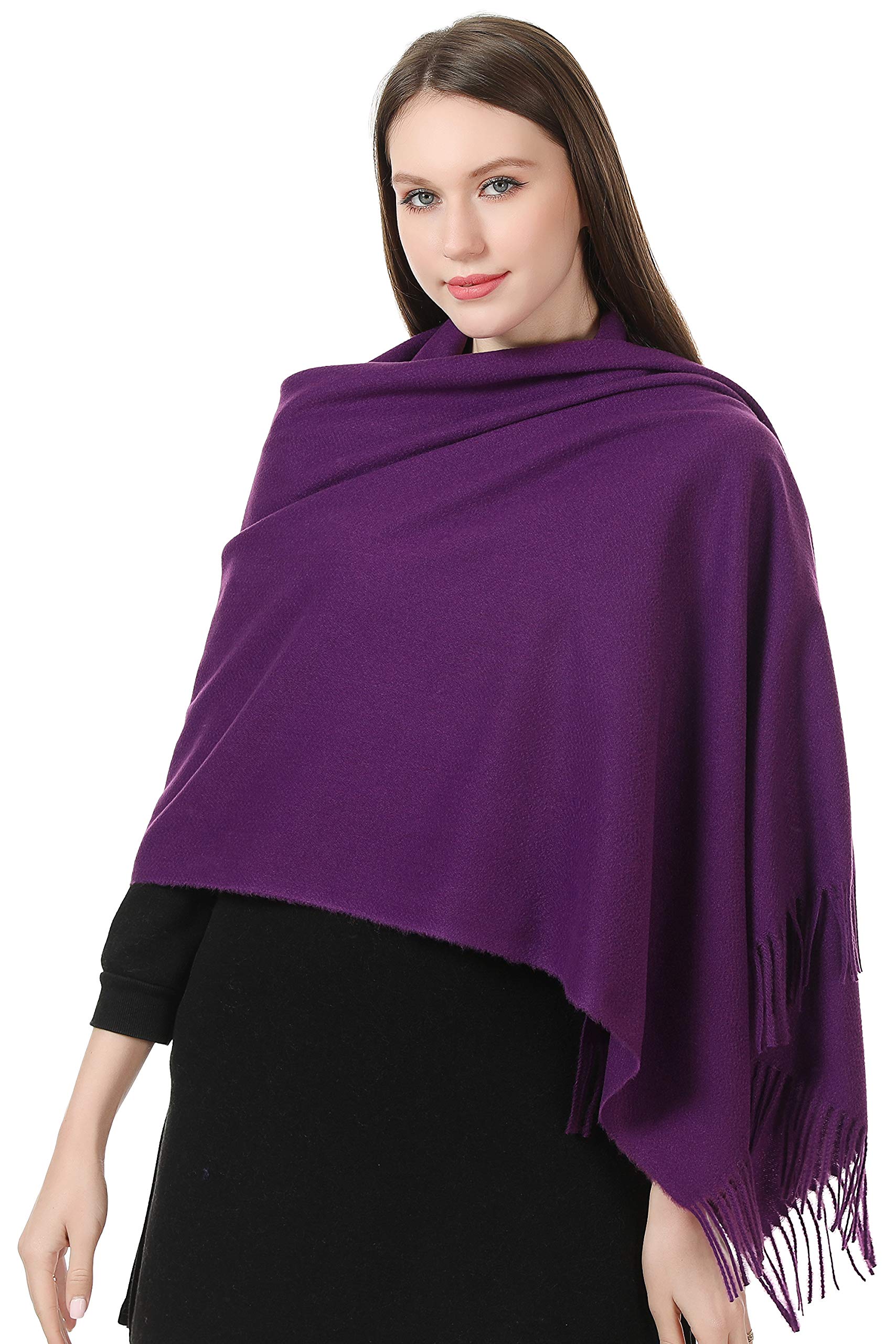 World Of Shawls Women's Aubergine Purple Essential Cozy Warm Shawls Scarves Scarf For This Winter Autumn Fall (Aubergine Purple)
