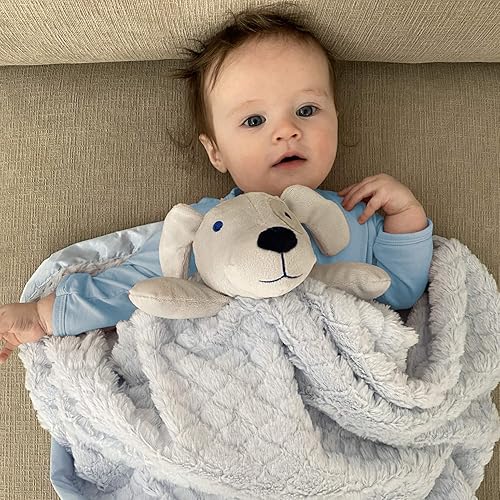 Miniatura 5 de EVERYDAY KIDS Manta de seguridad grande y adorable para niños, con diseño de animal de peluche de 30 pulgadas, adorable manta azul para acurrucarse