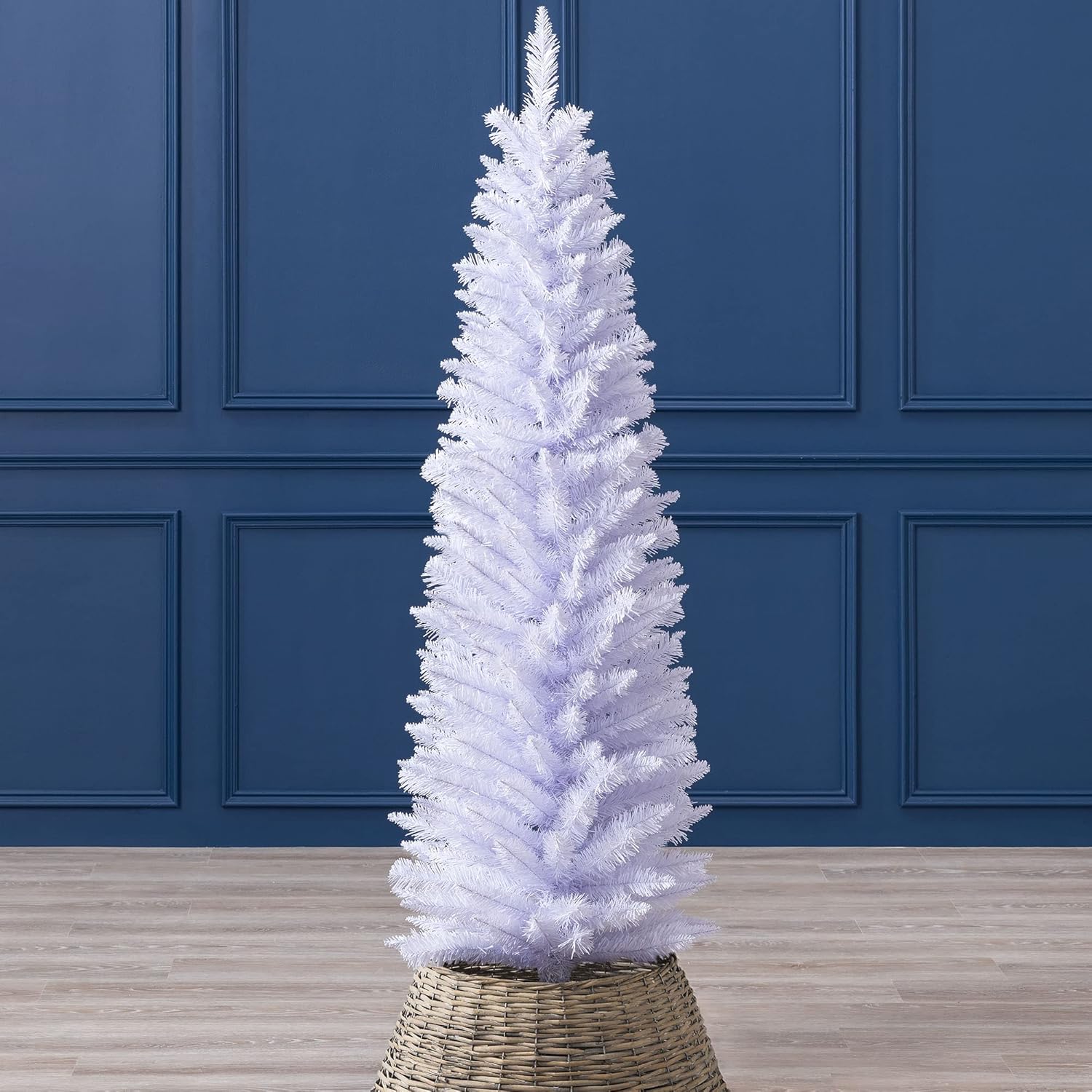 Christow White Slim Christmas Tree 5ft, Artificial Pencil Tree 2022