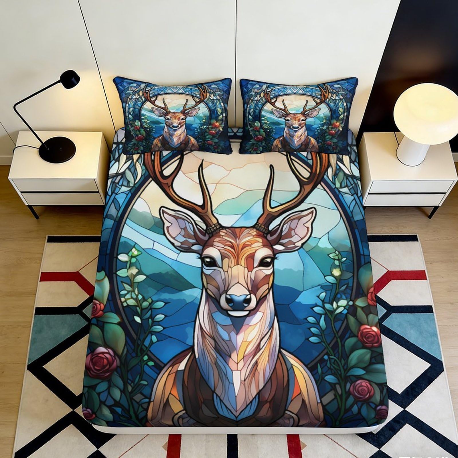Jqzkxnhpbr Style-6 3D Printed Deer Forest Fitted Sheet Microfiber Soft Non-Slip Mountain Landscape Mattress Cover For Bedroom Decor 90X200x25cm