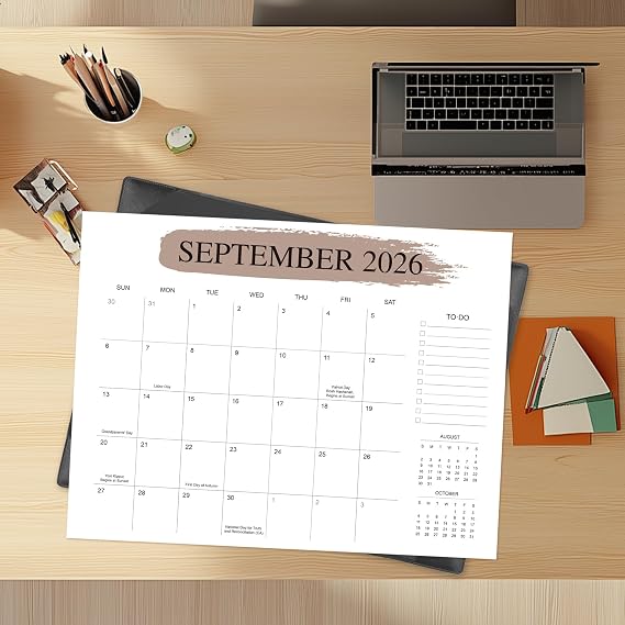Desk Calendar 2026-2027 with Desktop Mat, 22x17, Jul 2026-Dec 2027, Black