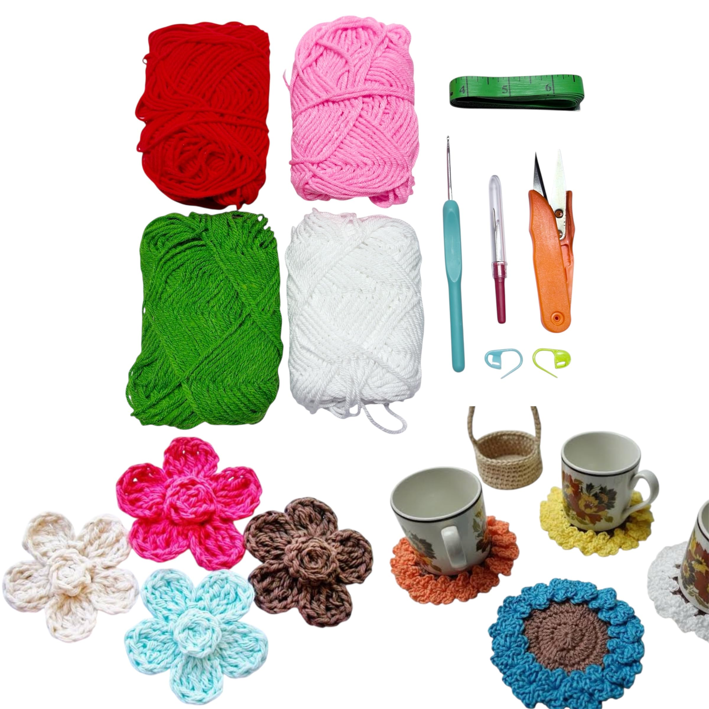 Ushaworks Crochet Kit for Beginners Adults, Complete 10 pcs Starter Set with Yarn, Crochet Hooks, Stitch Markers, Measuring Tape & Accessories– DIY Knitting & Craft Kit Gift-image-3