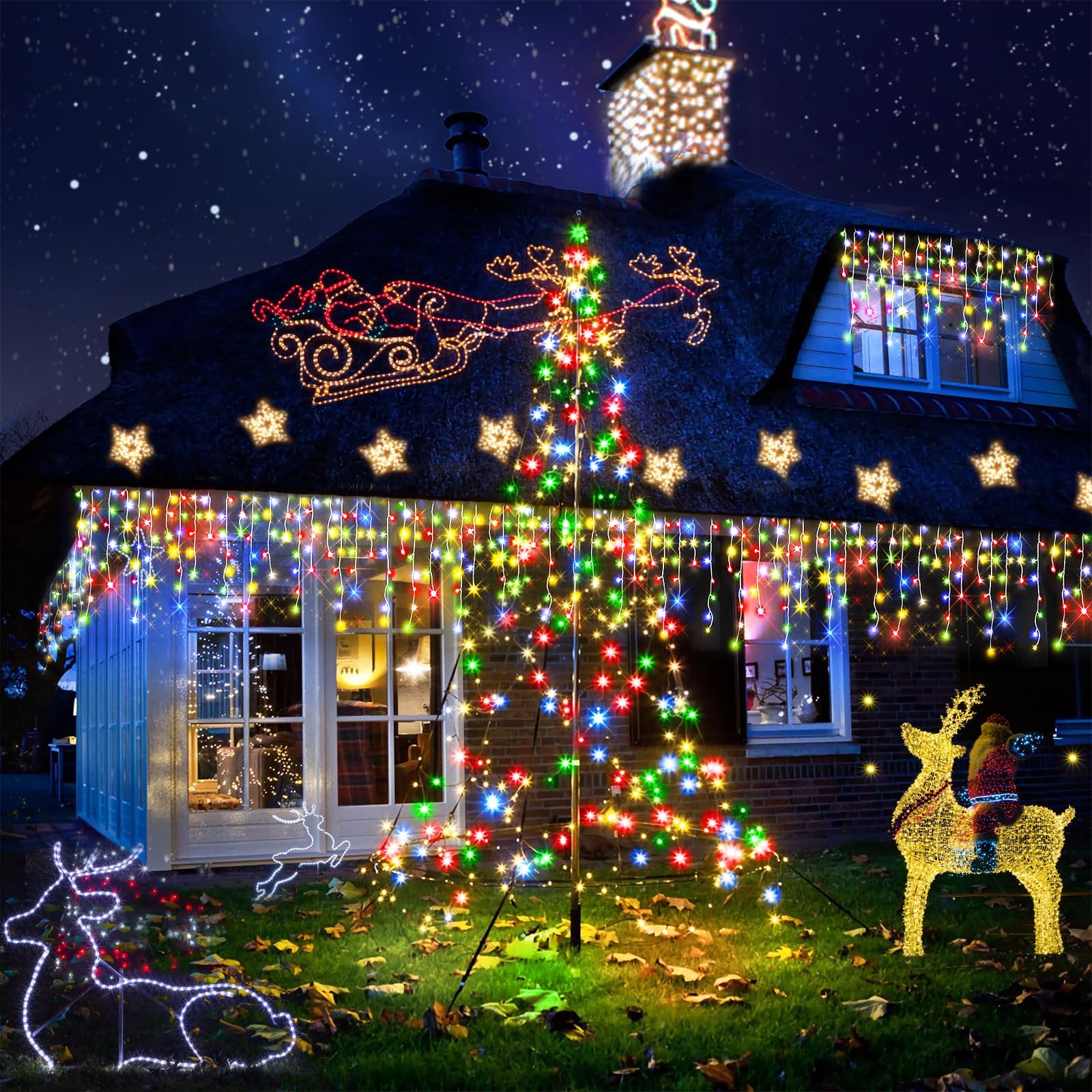 Luces de Navidad de 98 pies, decoraciones al aire última intervensión, 900 LED, 12 modos de iluminación con temporizador, memoria impermeable, luz de Navidad para patio, techo, fiesta, boda