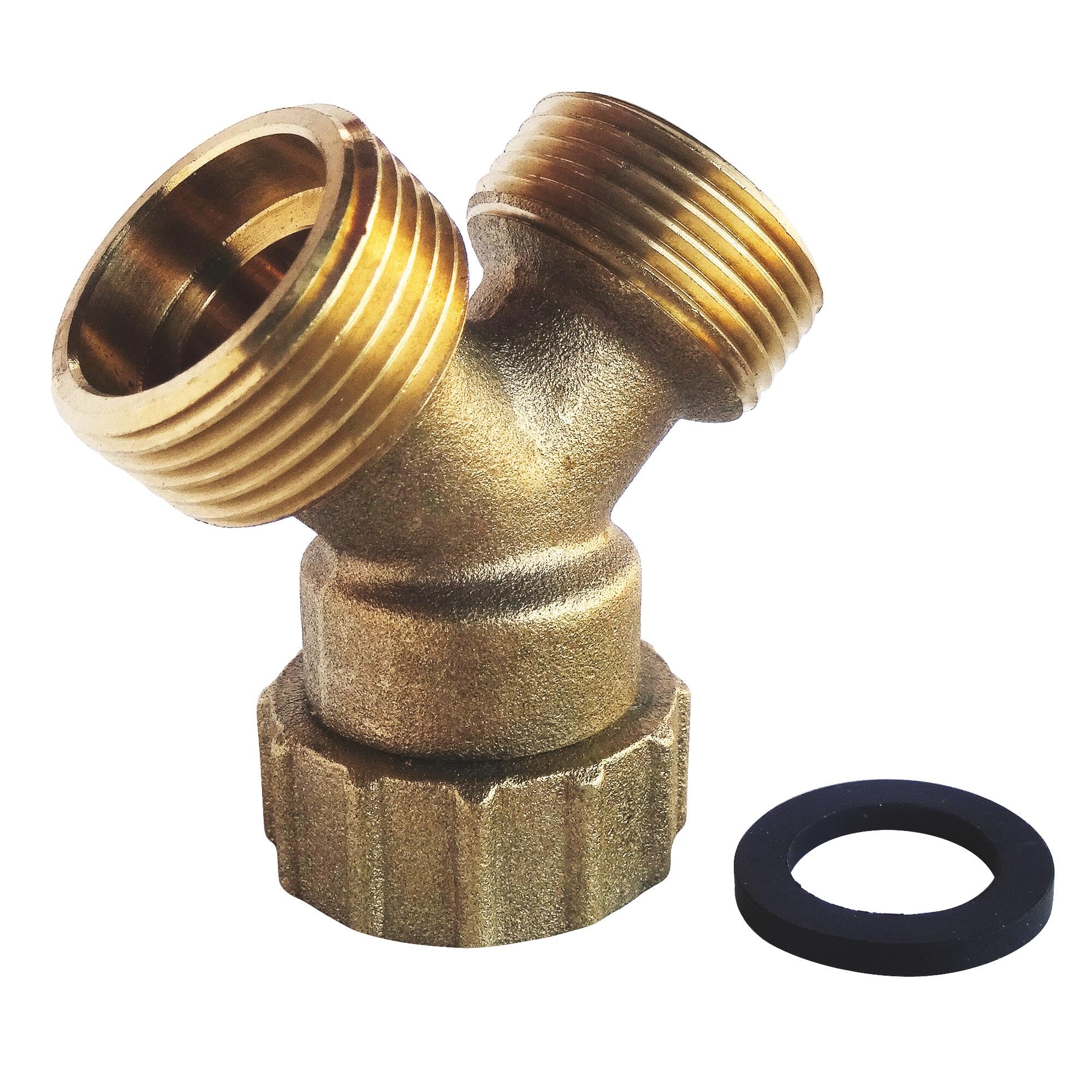 SOMATHERM FOR YOU, Raccord de jonction en Y pour tuyau d'alimentation machine à laver - Ecrou tournant 3/​4" - Double sortie Mâle 3/​4" - Laiton brut - Installation facile et durable (joint non fourni)