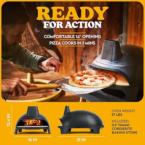 Miniatura 4 de BIZZO BIZZO - Horno de pizza de fuego de madera de hierro fundido al aire libre - Se adapta fácilmente a pizza de 12 pulgadas. Horno de pizza de