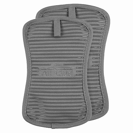 All Clad Textiles Pot Holder - 2 Pack - Heavyweight 100% Cotton Twill, Silicone Treated, Stain Resistant, 500 Degree Heat Resistance, 6 inch by 10 inch