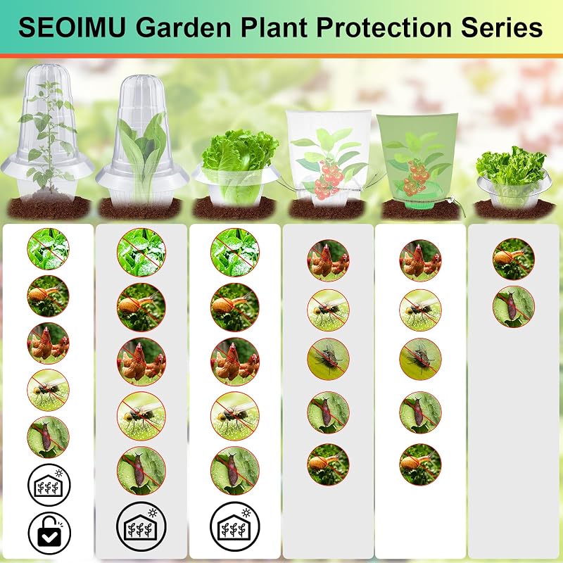 SEOIMU 12 db-os Csigavédő Gallér és Rovarvédő Háló Szett - 99%-os Növényvédelem Zöldségekhez, Újratervezett Csigakerítés Salátához, Káposztá