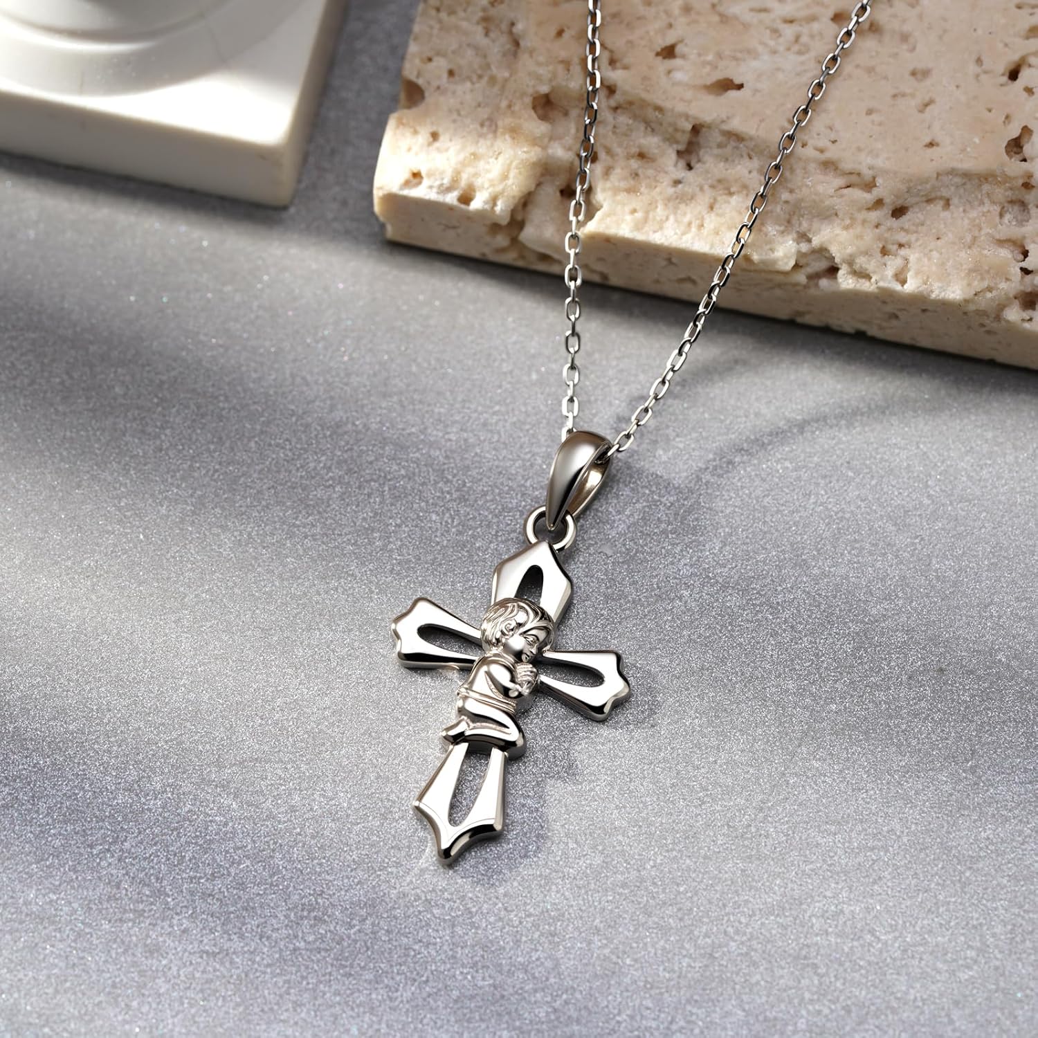 Cross Baptism Necklace 18-Inch Sterling Silver Keepsake Cross Pendant for First Communion, Christening, and Baptism Celebration Gifts from Grandparents Godparents