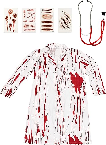 Amazon Co Jp Madrugada ゾンビドクター ゾンビ 医者 血まみれ ハロウィン コスチューム 制服 聴診器 傷シール 3点セット メンズ フリーサイズ S744 産業 研究開発用品