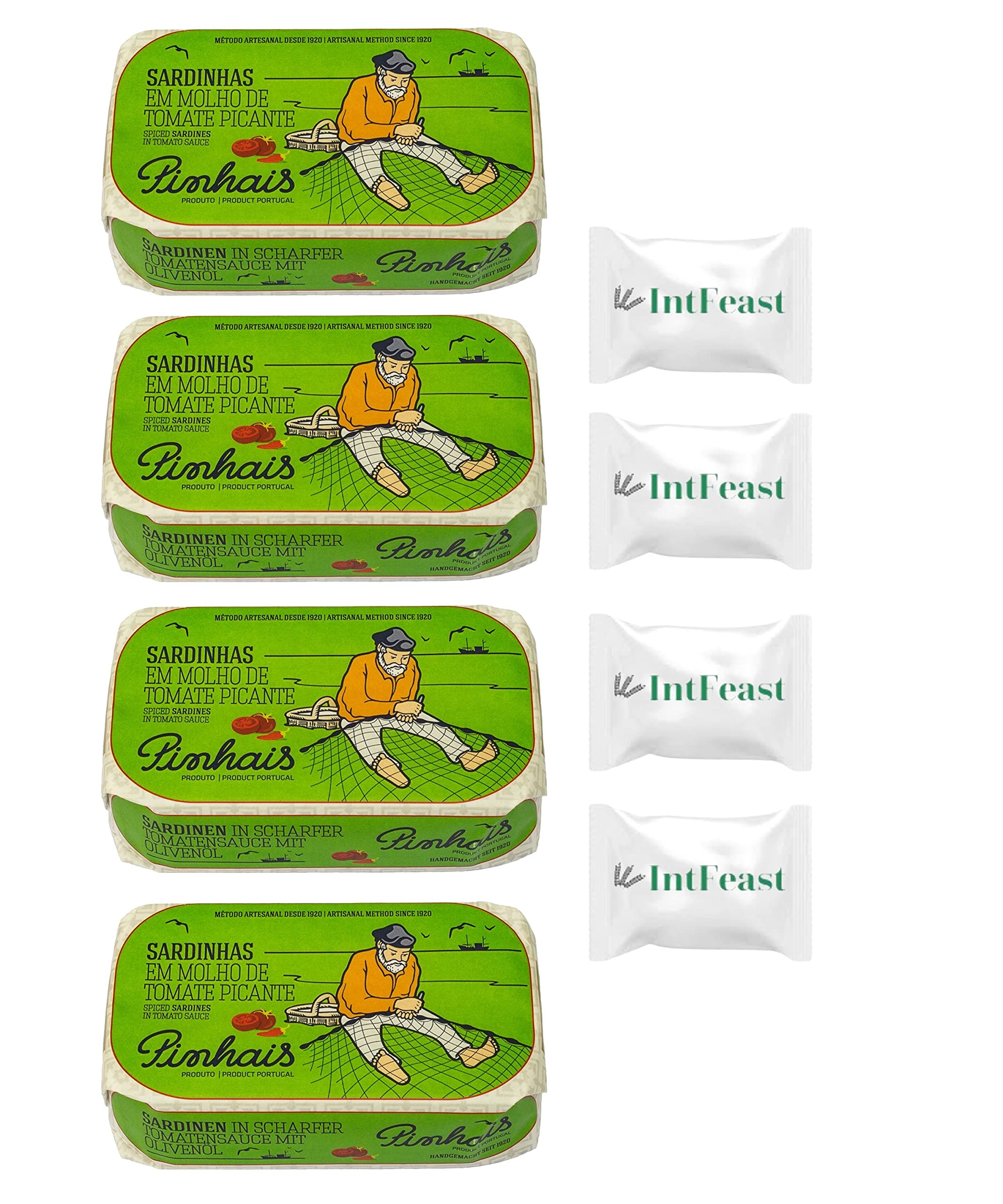IntFeastPinhais Spiced Canned Sardines in Tomato Sauce, 4.4 oz (Pack of 4)