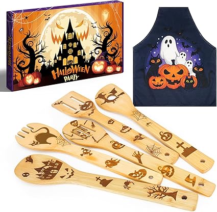 Halloween themed wooden spoons with apron