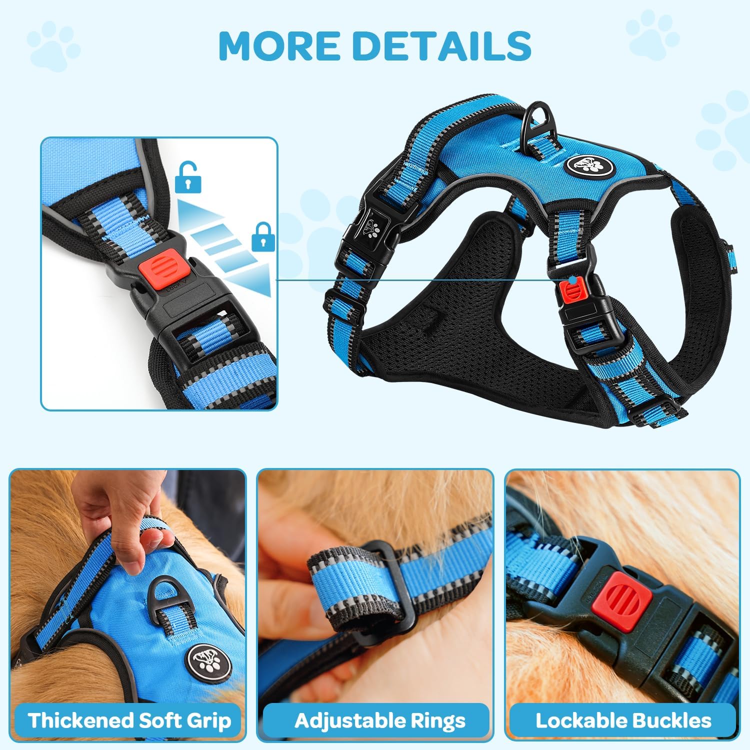 FURRYFECTION Plaid Dog Harness with Leash and Seat Belt Set, Blue, XL image 2