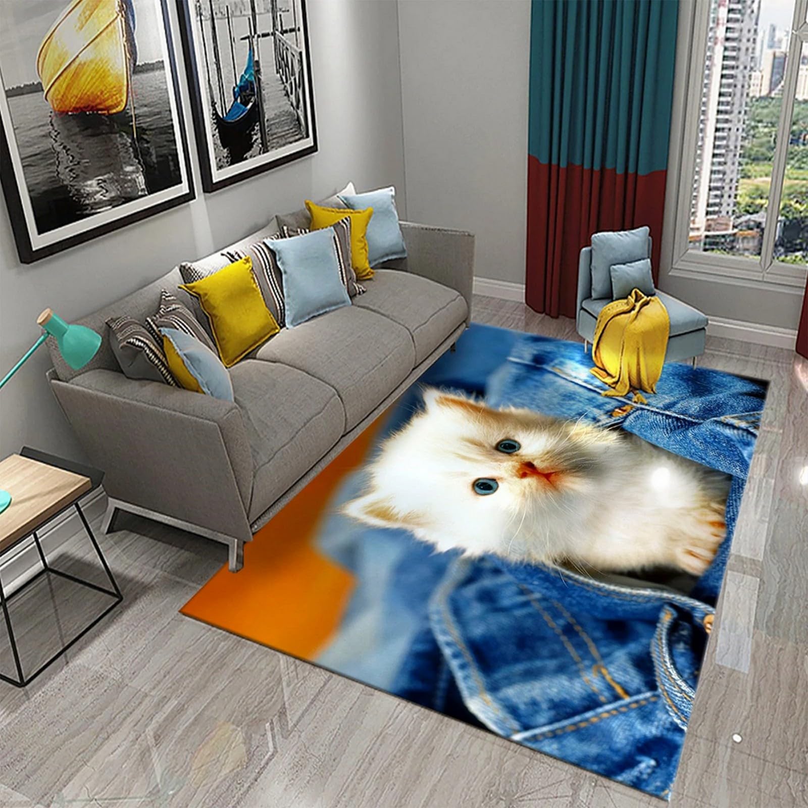 Tapis de sol de couloir chat 3D nettoyage facile pour entrée propre