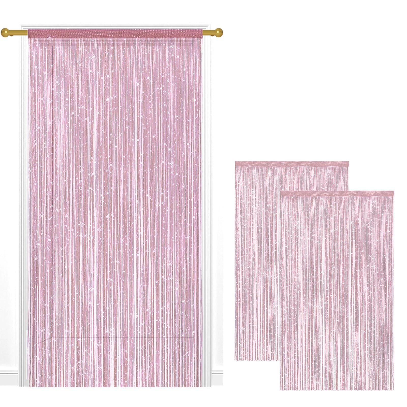 Bocguy 2 Pack String Door Curtains, 100 x 200 cm Glitter Fringe Panel Pink — image 1