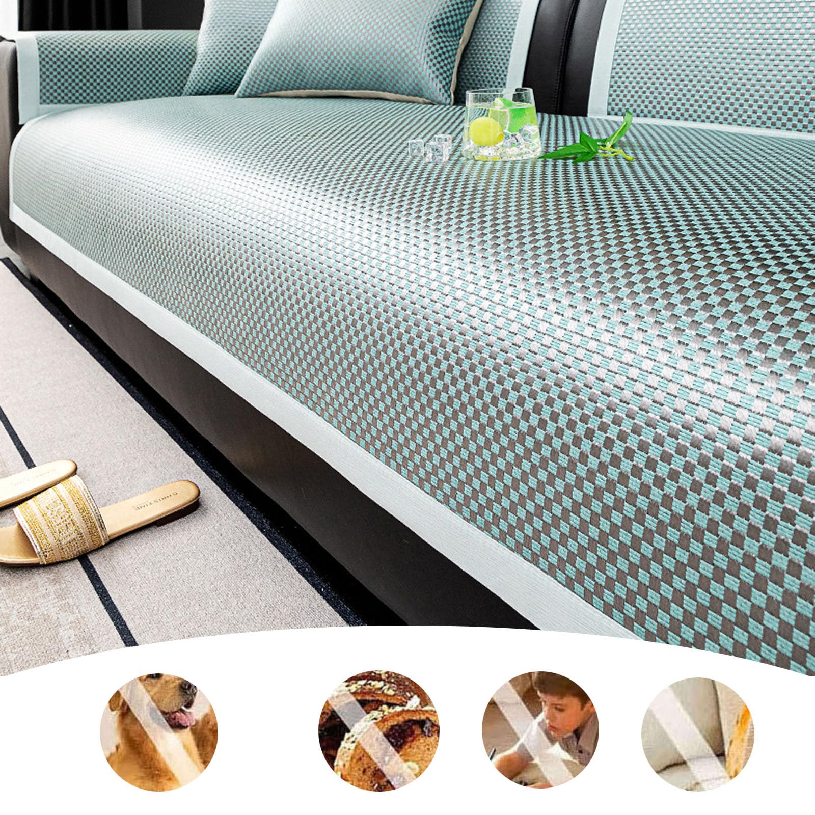 Generisch Sofaauflage aus Rattan,Kühlende Sommer-Sofa-Schonbezüge Sofaschutz Hund Katze Kratzschutz Sofabezug Möbelschutz für Wohnzimmer L Form Sofaschoner Chaiselongue Ecksofa,Coffee,70x180cm