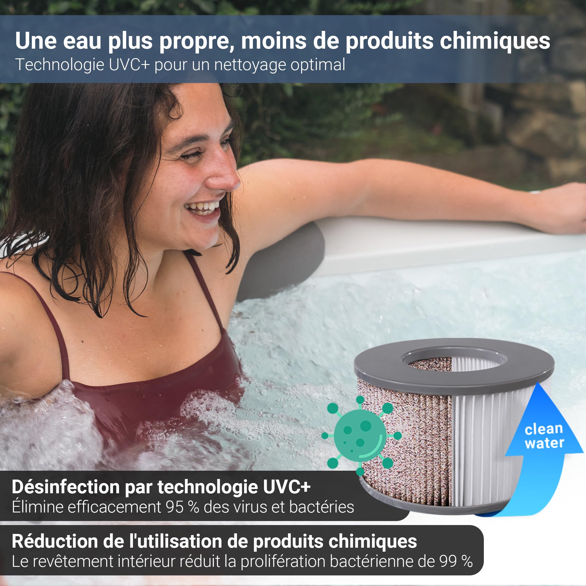 Miweba MSpa Spa extérieur Tribeca paroi Rigide - Contrôle Via Application - Spa 6 Personnes 160x160x65 cm - 120 Buses de Massage - Utilisation Toute l’année Hiver résistant