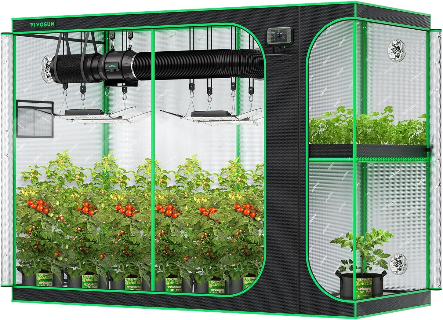 D948 2-in-1 9x4 Grow Tent, 108"x48"x80" High Reflective Mylar with Multi-Chamber and Floor Tray for Hydroponic Indoor Plant