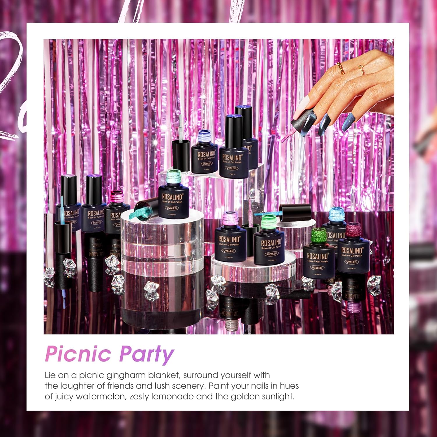 ROSALIND Cat Eye Gel Nail Polish - 12 PCS Glitter Magnetic Gel Polish with Magnet Soak Off UV Cured Manicure Set, Green Purple Black Galaxy Cateye Colors Long Lasting Nail Art Gift for Home and Salon