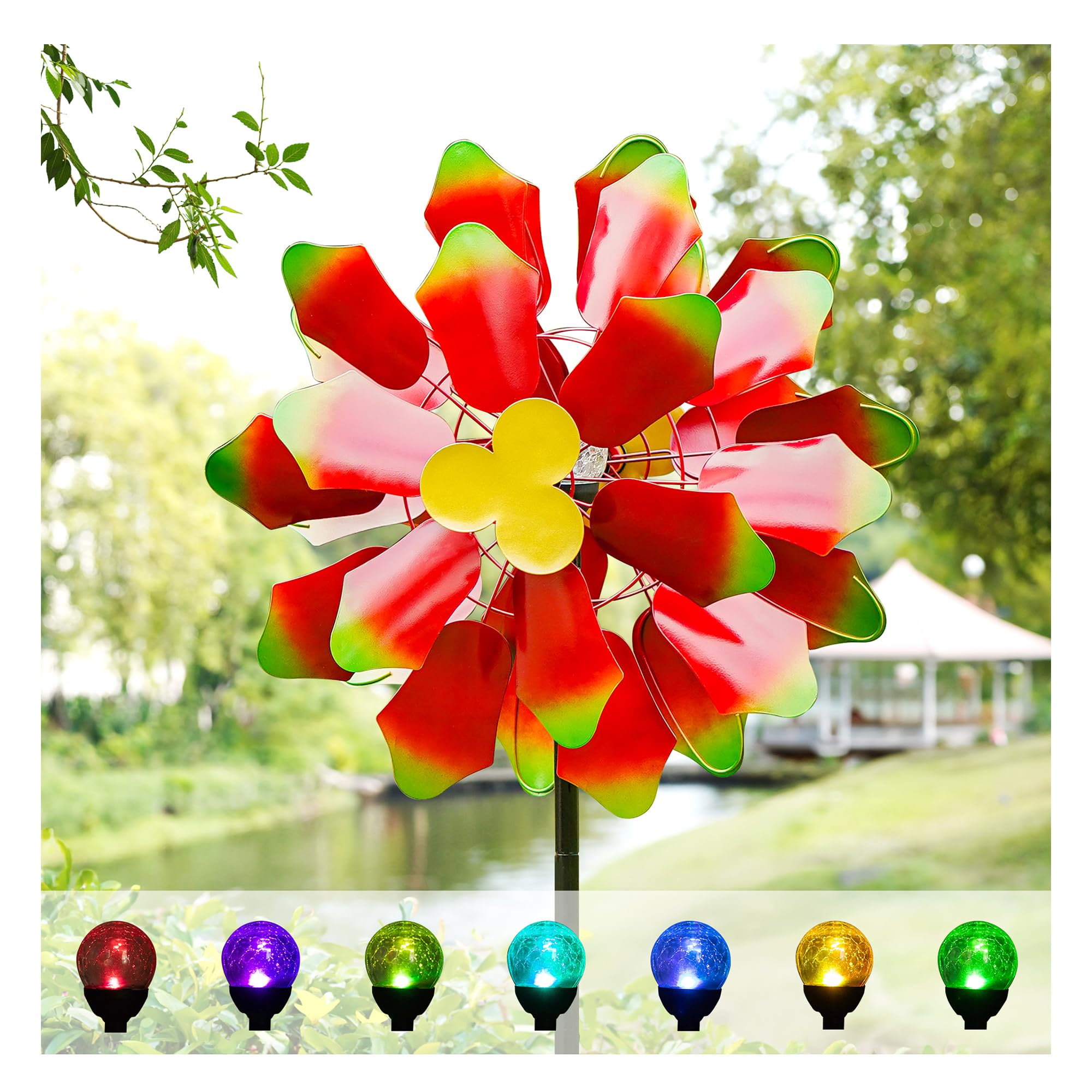 Cyan Oasis Windspiel Aus Metall – Große Windskulptur (55,9 Cm B X 210,8 Cm H), Kupferfarben, Mit Verstellbarer Höhe & Stabilem Pfahl