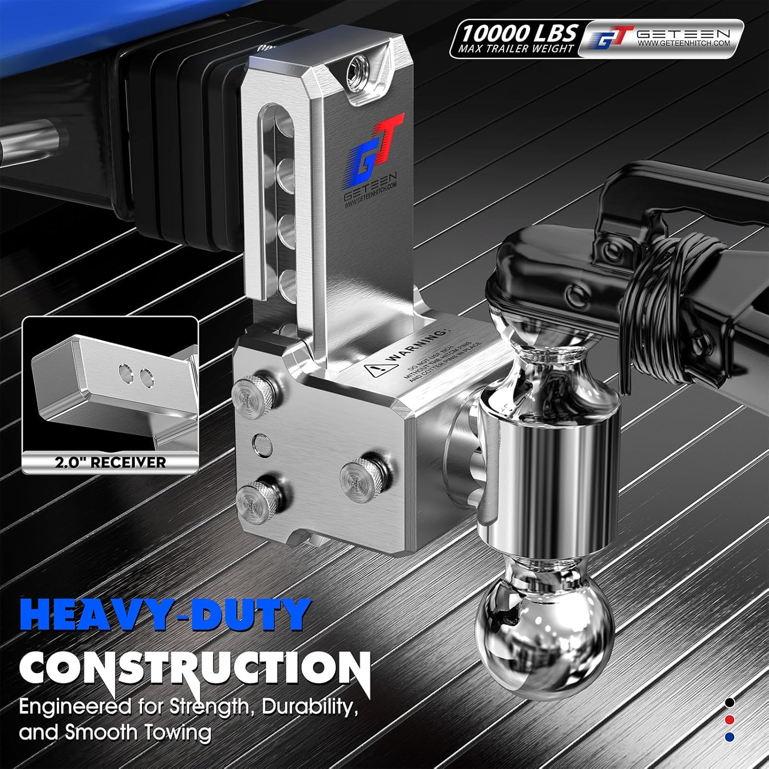 Geteen Adjustable Trailer Hitch Ball Mount - Fits 2.0" Receiver, Dual Ball 2" x 2-5/16"(10,000 GTW), 5" Drop & Rise Heavy Duty Aluminum Tow Hitch with 4 Anti-Rattle Gasket & 1 Locking Hitch Pin