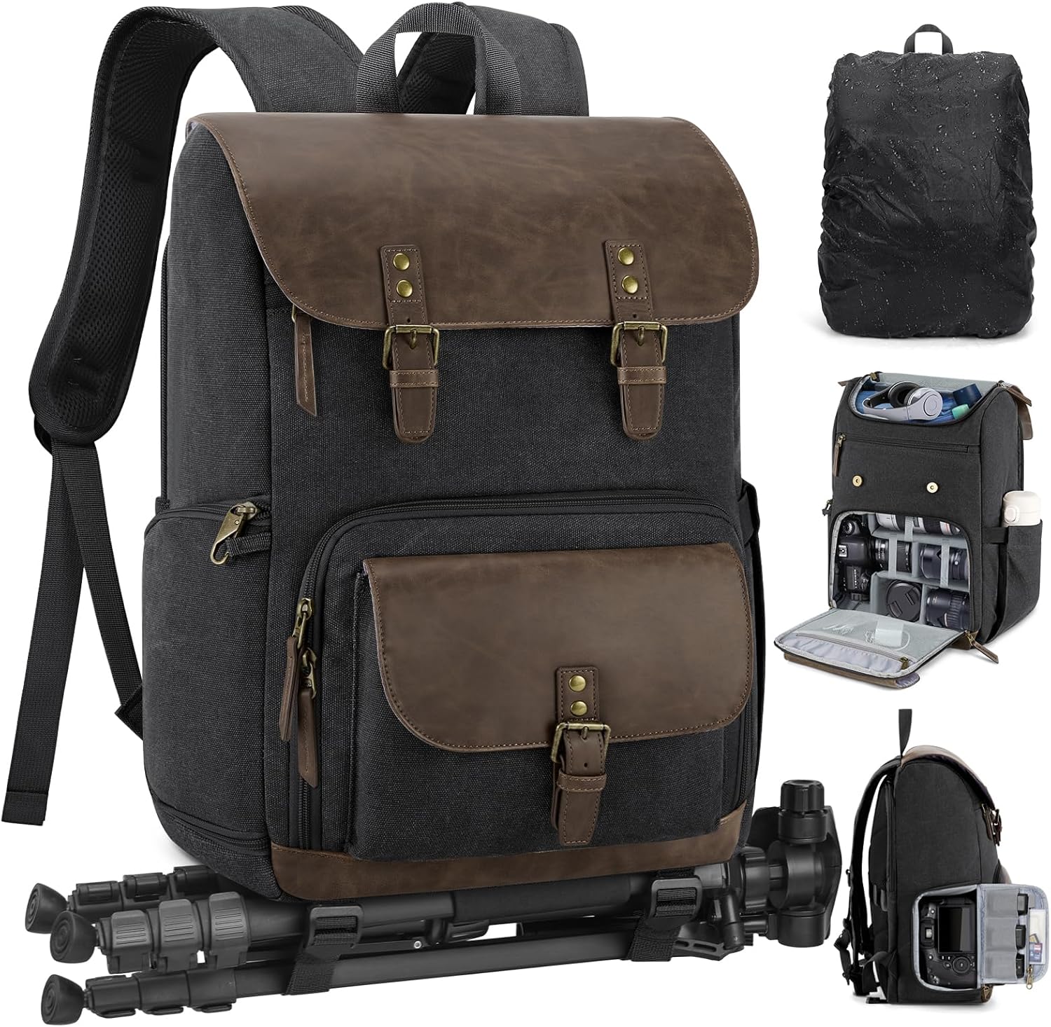 RAINSMORE Waterproof Camera Backpack for DSLR/SLR/Mirrorless - 15.6" Laptop, Anti-Theft Side Access, Rain Cover, Tripod Holder, 25L Photography Bag