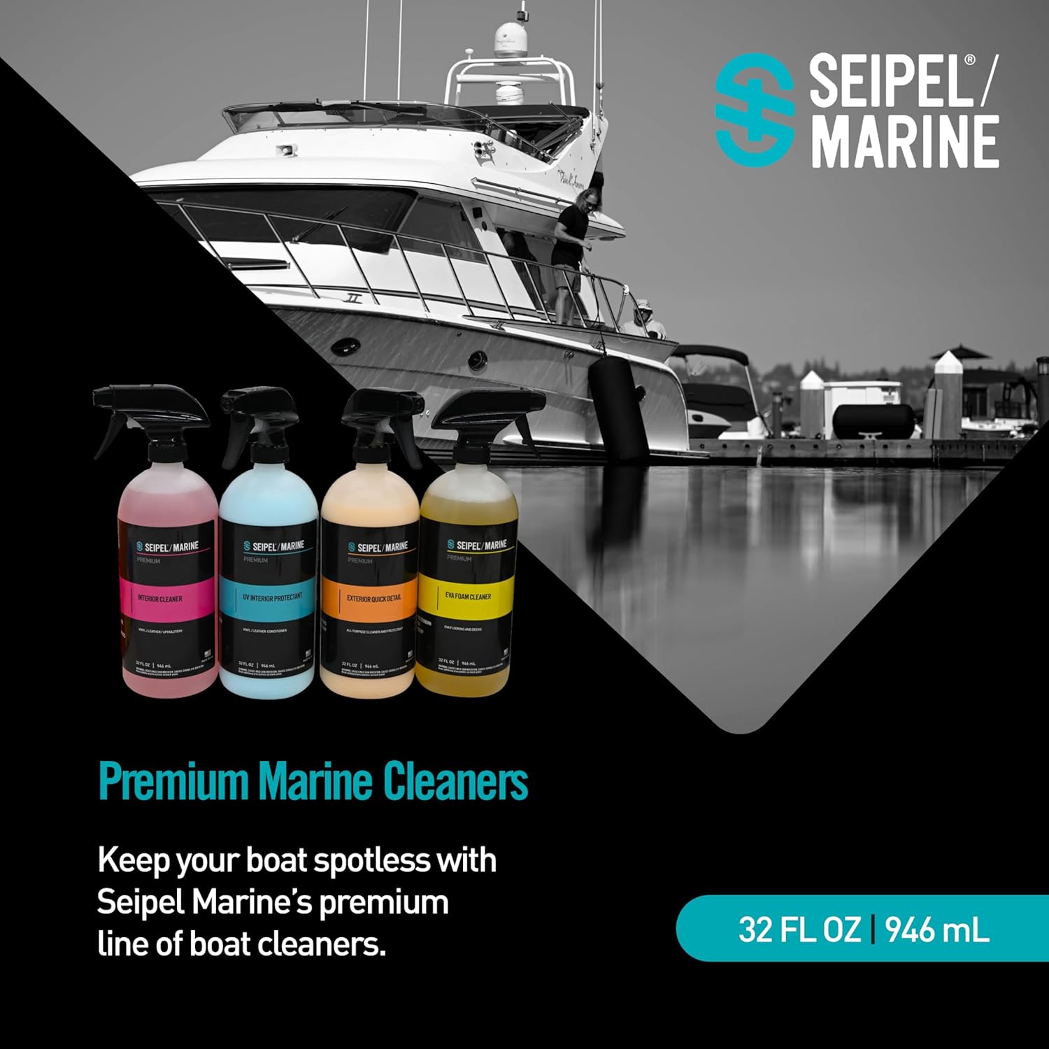 Boat Cleaning Kit 4 Pack 32oz – Marine Interior Cleaner, UV Protectant, EVA Foam Deck Cleaner & Quick Detailer – Boat Detailing Kit with Microfiber Towels – Pontoon, Fishing Boat Care