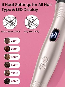 Infrared Thermal Brush 1.65, 100M Negative Ions 2-in-1 Curling, Straightening & Smoothing Round Brush, 6 Heat Settings with LED Display, Lightweight Quiet, Dual Voltage, Auto Shut-Off, Pink Gift Box