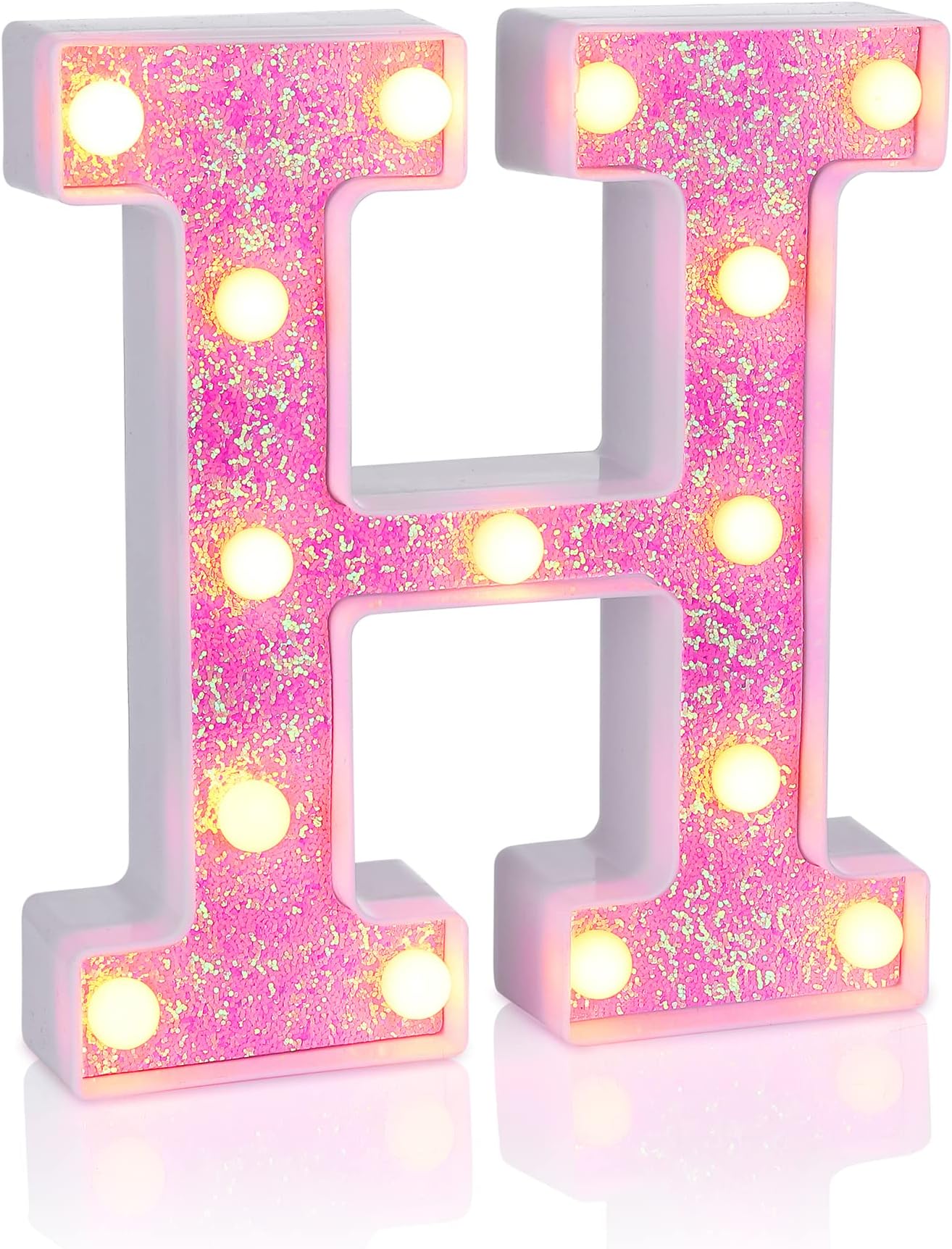 Foaky Pink Light up Letters,Pink Party Decorations,Girls Room Decor,Glitter Light Up Letters,Alphabet Letter Sign for Night Light Birthday Party Girls Gifts, Home Bar Decoration(H)