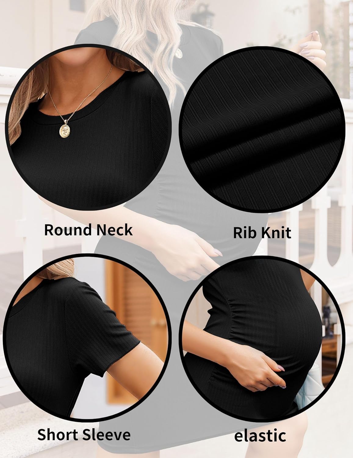 Ekouaer Women's Maternity Dress Ruched Ribbed Bodycon Summer Dresses Casual Pregnancy Dress S-XXL - Image 4