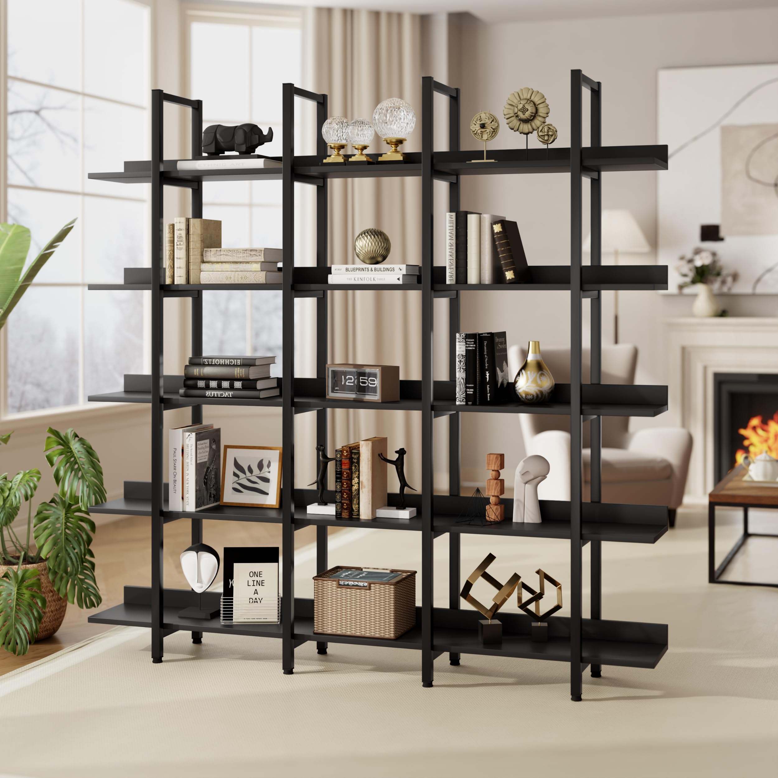 Amazon｜5段本棚 大型オープン本棚 モダンインダストリアルスタイル