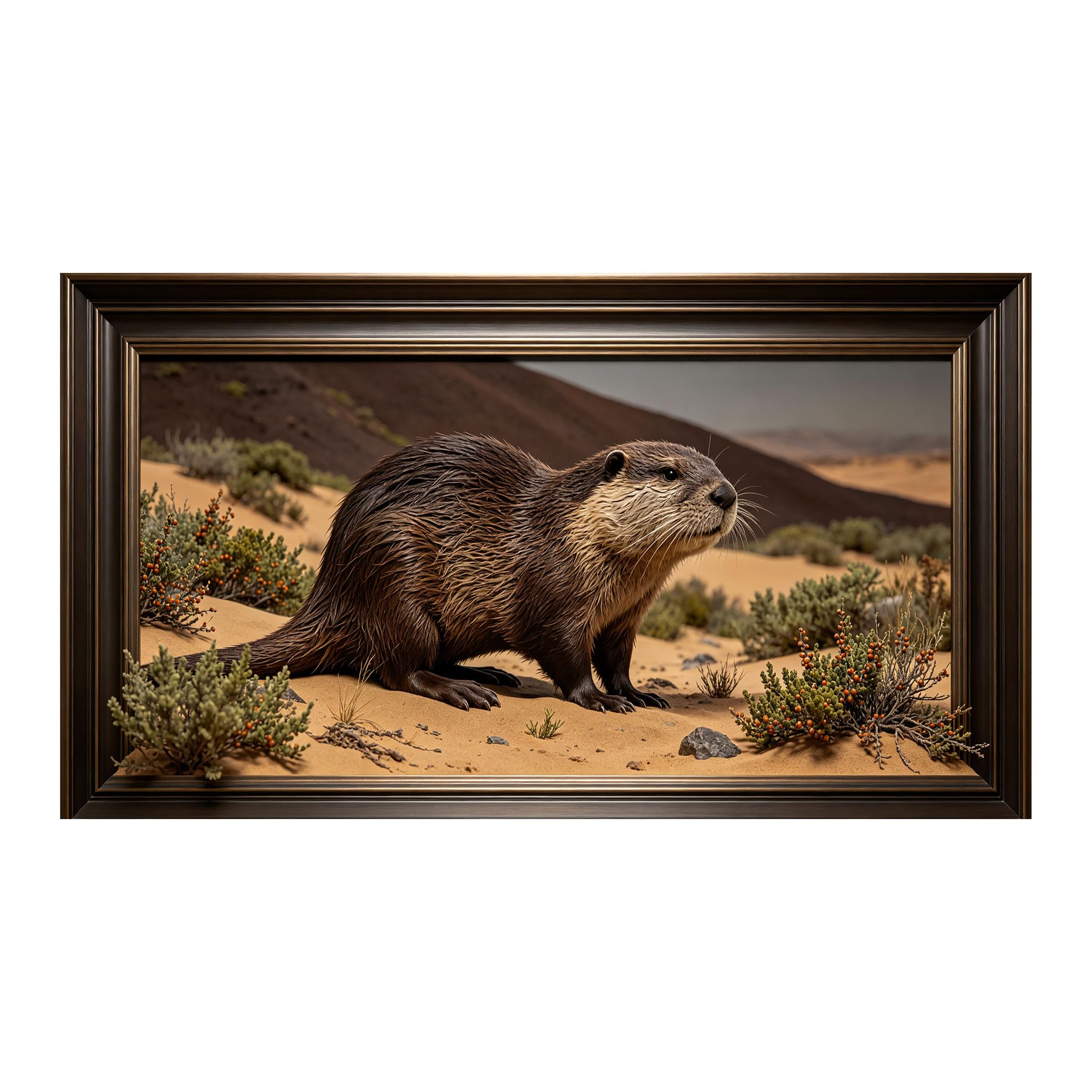 Yzpallescene 3D 3D Framed Wall Art 50cm×90cm Desert Otter Wildlife Realistic Landscape Large Size SelfAdhesive Removable Wall Decor Prints Artwork for Living Room Bedroom Office