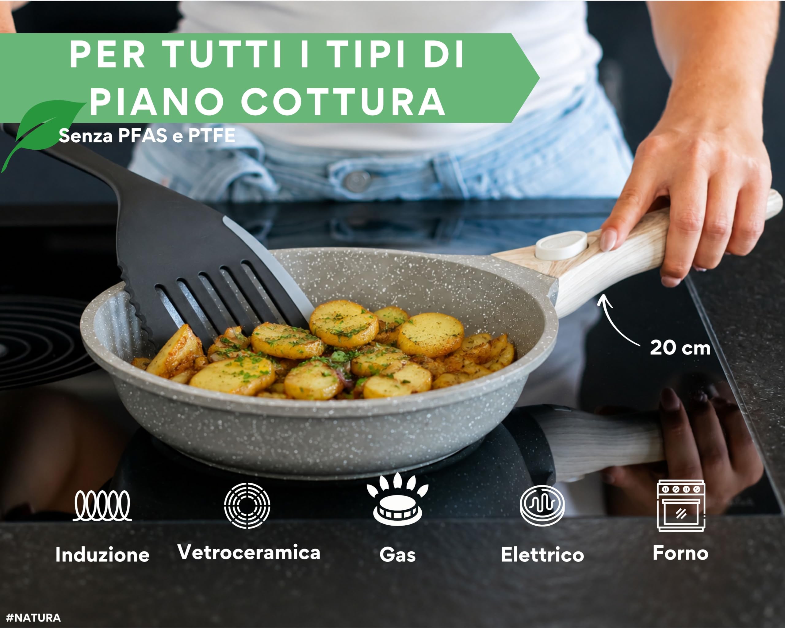 DIVORY Set di padelle in ceramica da 20, 24 e 28 cm – Padelle con manico rimovibile, rivestimento in ceramica, adatte all'induzione, prive di PFAS e PTFE (Natura, set da 3 pezzi (20/24/28 cm))