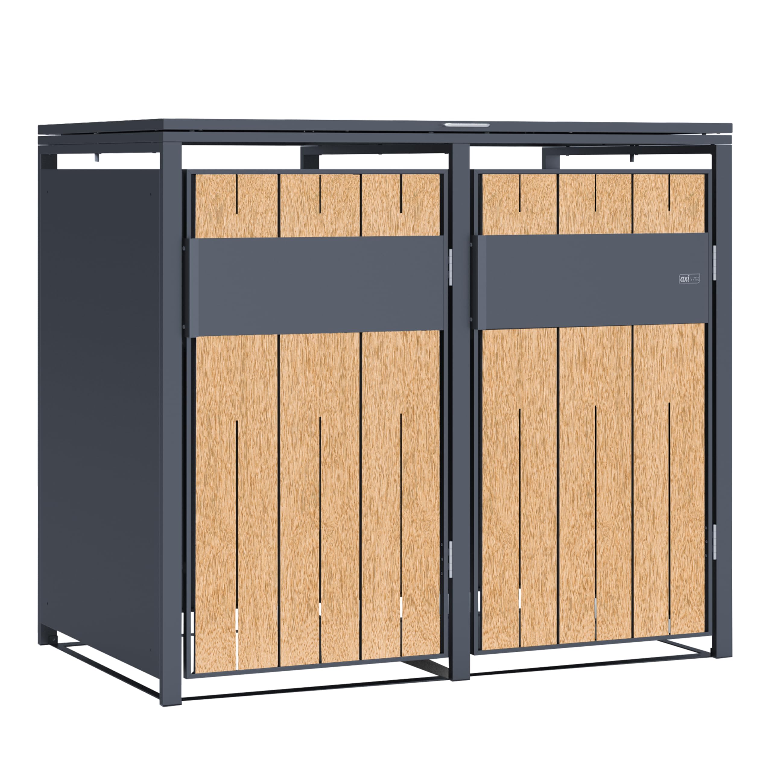 AXI Luke Mülltonnenbox Anthrazit/Holzoptik aus Metall - 2 Tonnen | Mülltonnenverkleidung mit Deckel für 2 Tonnen - Max. 240L - 132 x 80 x 116 cm | Müllbox/Aufbewahrungsbox für Mülltonnen