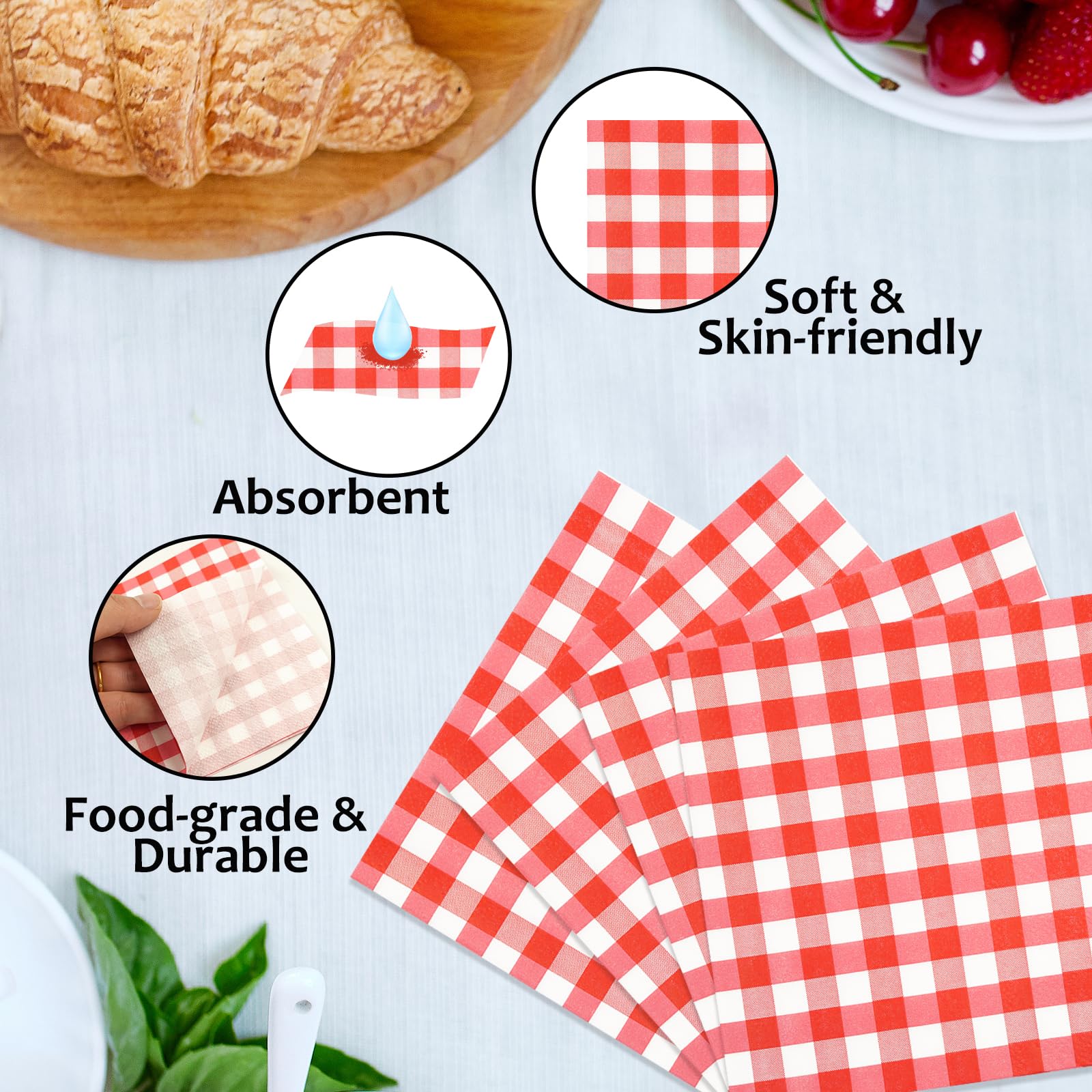 40 stuks rode gingham-servetten 16,5 cm geruit servet 2-laags rood 40 stuks rode gingham-servetten 16,5 cm geruit servet 2-laags rood