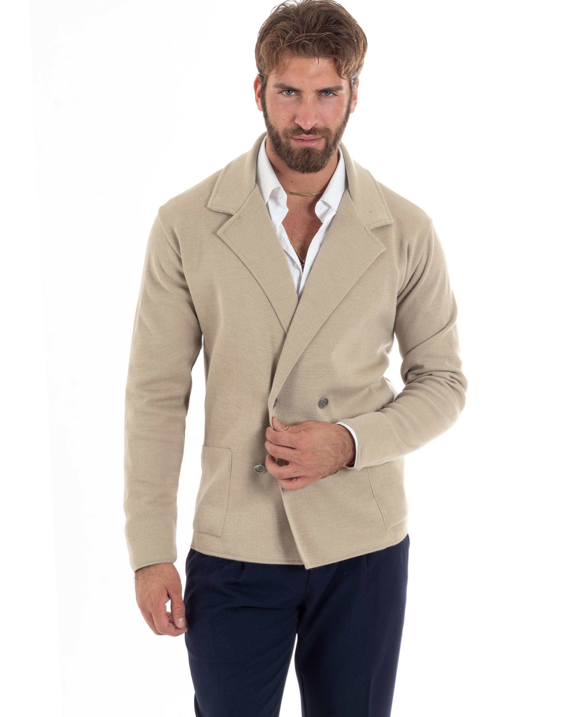 Cardigan Uomo Doppiopetto Giacca con Bottoni Maglia Lavorata Maglioncino Tramato Casual Vari Colori