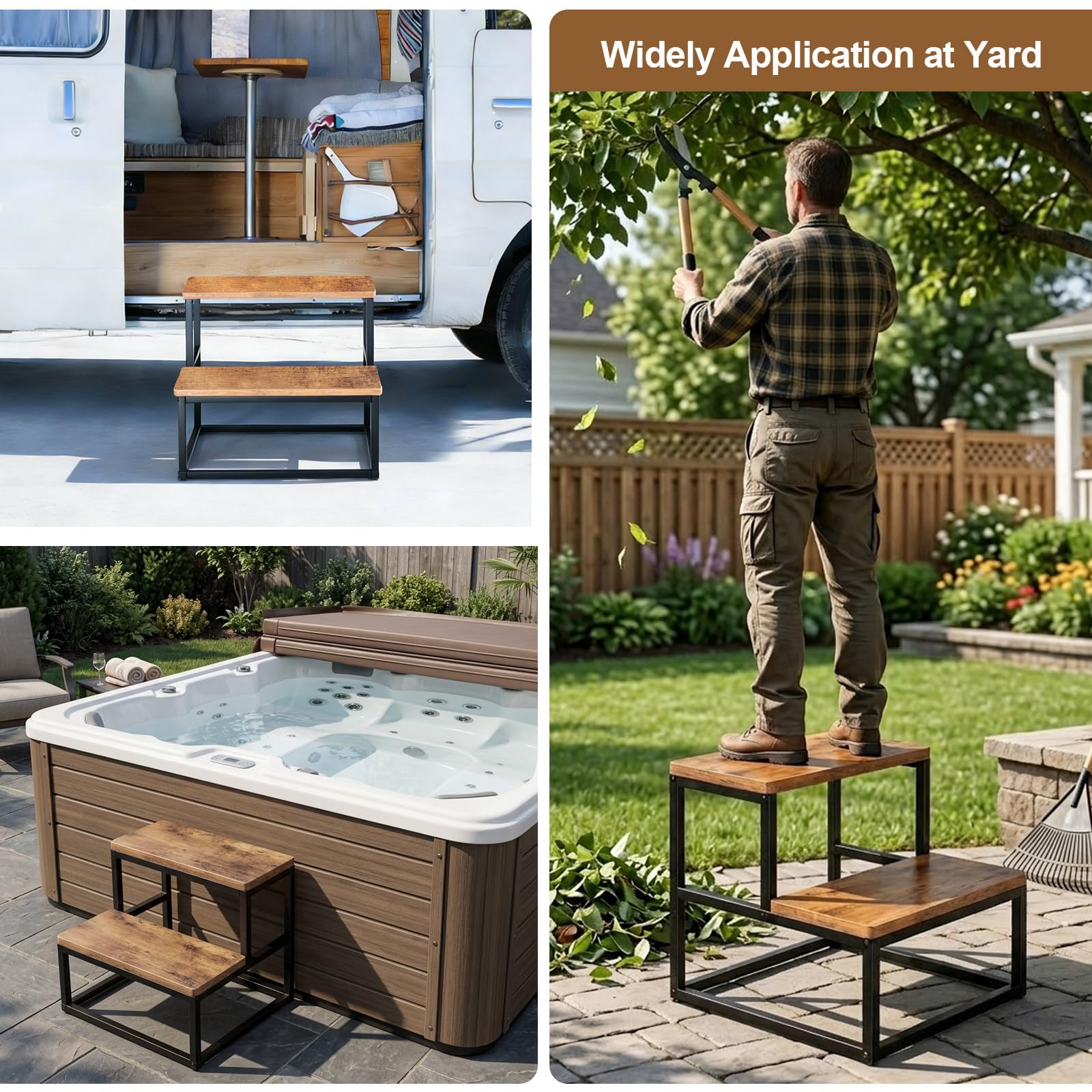 Whirlpool Treppe, rutschfeste Spa-Stufen 226KG/500lbs Kapazität Pooltreppe Universal Heavy Duty 2-Tier Spa & Hot Tub Step für Verschiedene Arten von Whirlpools, Massivholzfarbe