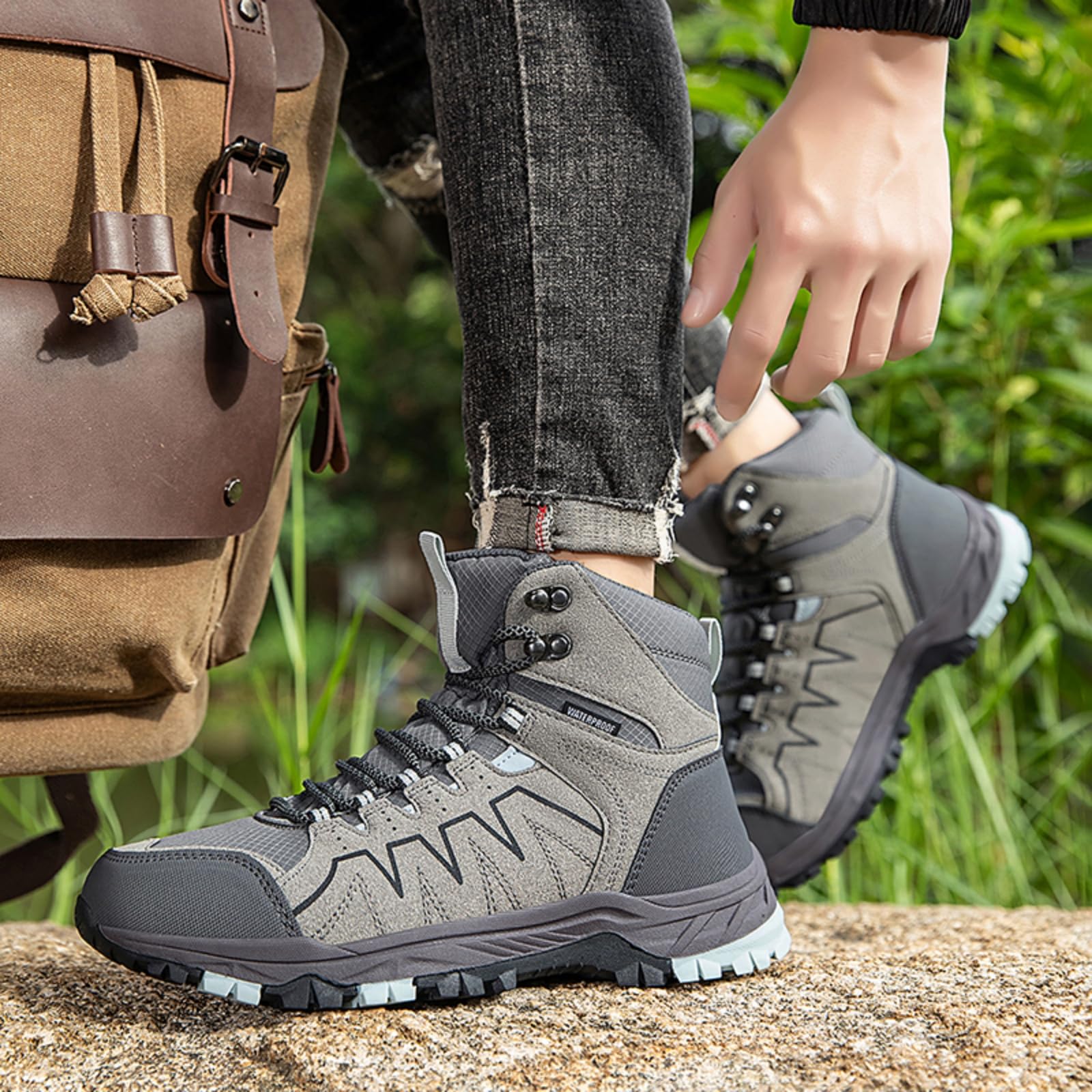 Męskie buty turystyczne wodoodporne lekkie buty trekkingowe | Zamsz gumowa podeszwa, Wsparcie kostki, właściwości antypoślizgowe, oddychające lekkie, Wędrówki z plecakiem, alpinizm