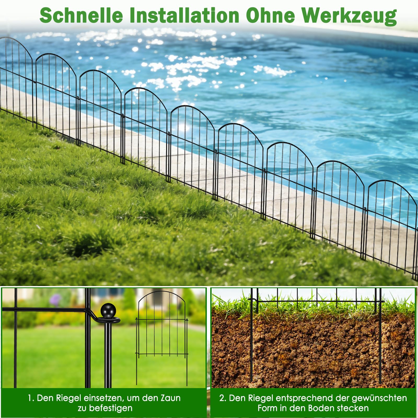 Hundezaun,20 Paneles Steckzaun Metall (60cm H X 33cm W,Gesamtlänge 6,6M) Dekorative Gartenzaun,Keine Graben Tier Barriere Fechten, Rostfrei Metalldraht Panel Grenze,Gartenzaun Metall Für Kaninchen