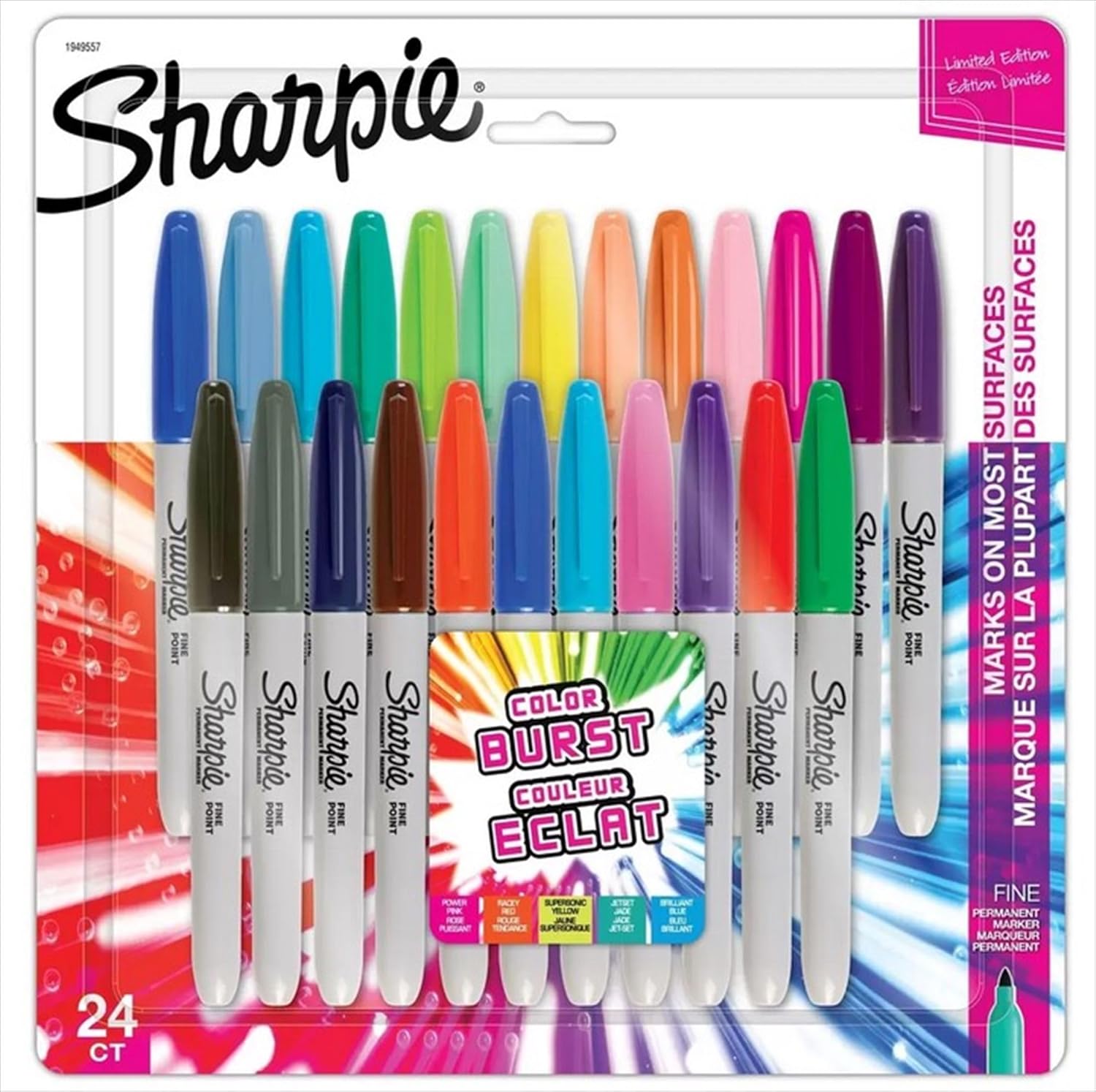 Sharpie Color Burst Permanent Markers, Fine Point, Assorted, 48 count (1949557), Pack of 2
