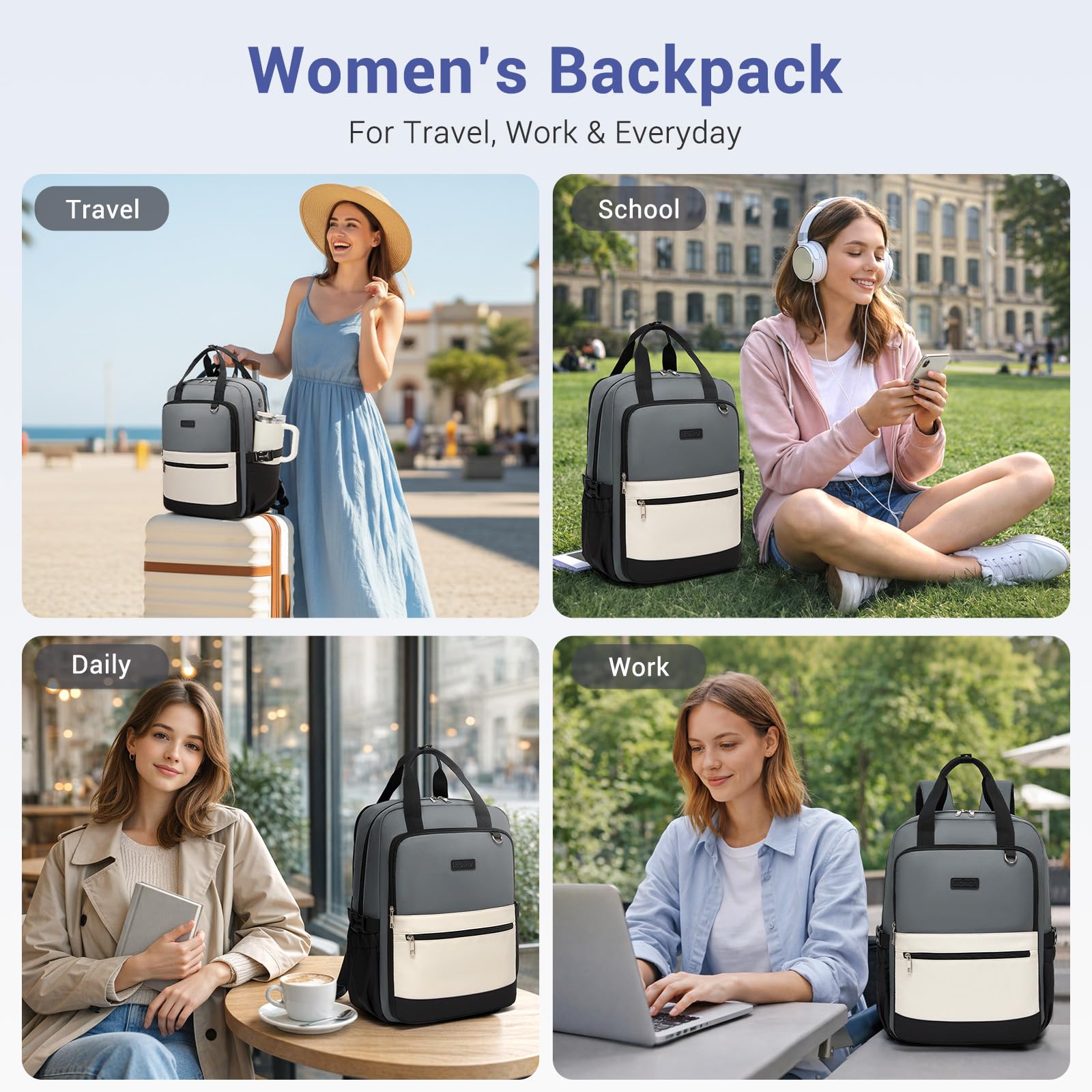 Kono Laptop Backpack Womens with Pouch Pocket for Large Capacity Cup, 15.6 Inch Laptop Bags for Women, Travel Backpack Water Resistant Large Rucksack for Work Business School College Teacher Girls — view 6