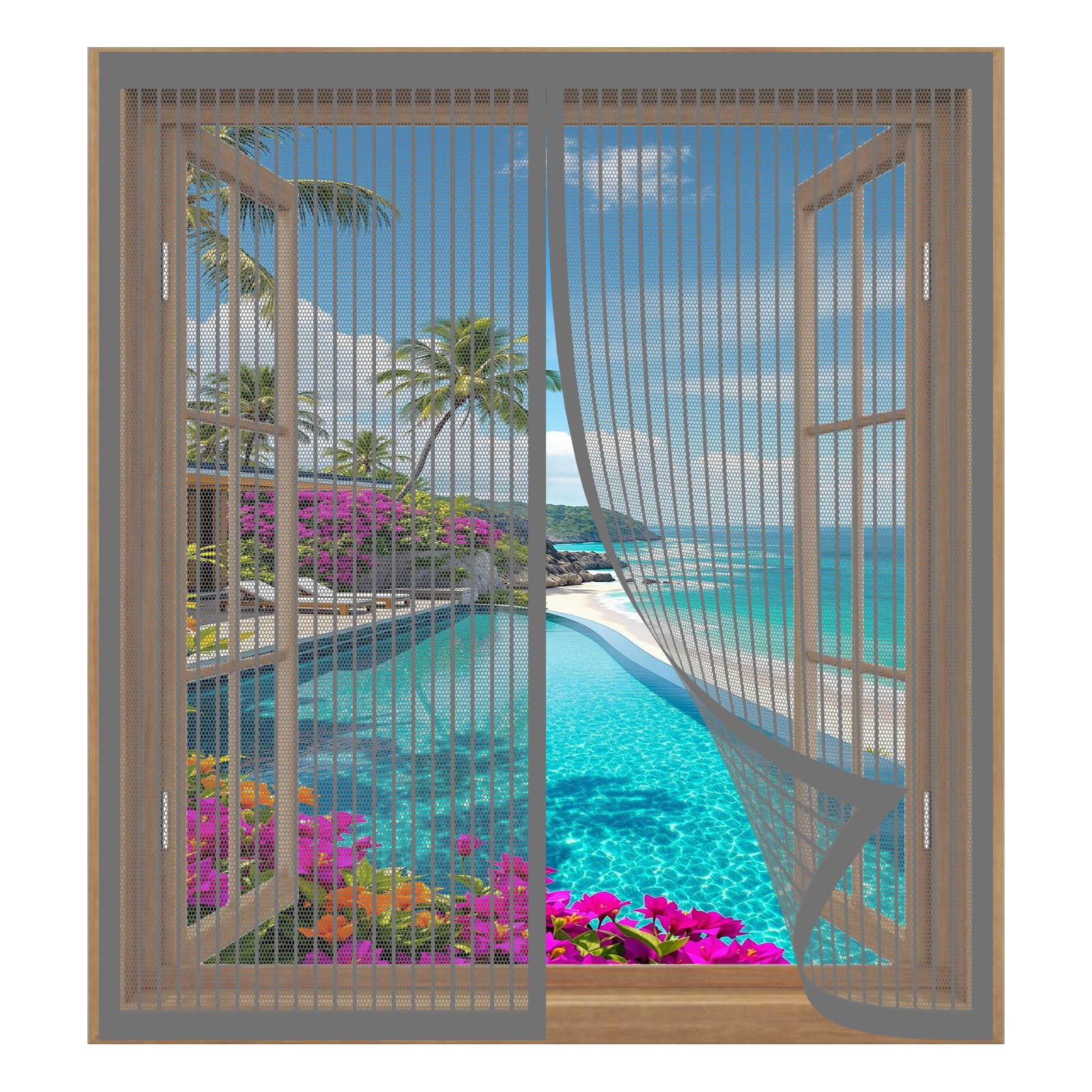 Magnetic Fly Screen Window Large 53 x 135 cm Easy Installation No Drilling Or Screwing Adjustable DIY Window Screen for Windows Nets to Keep Bugs Out, Grey